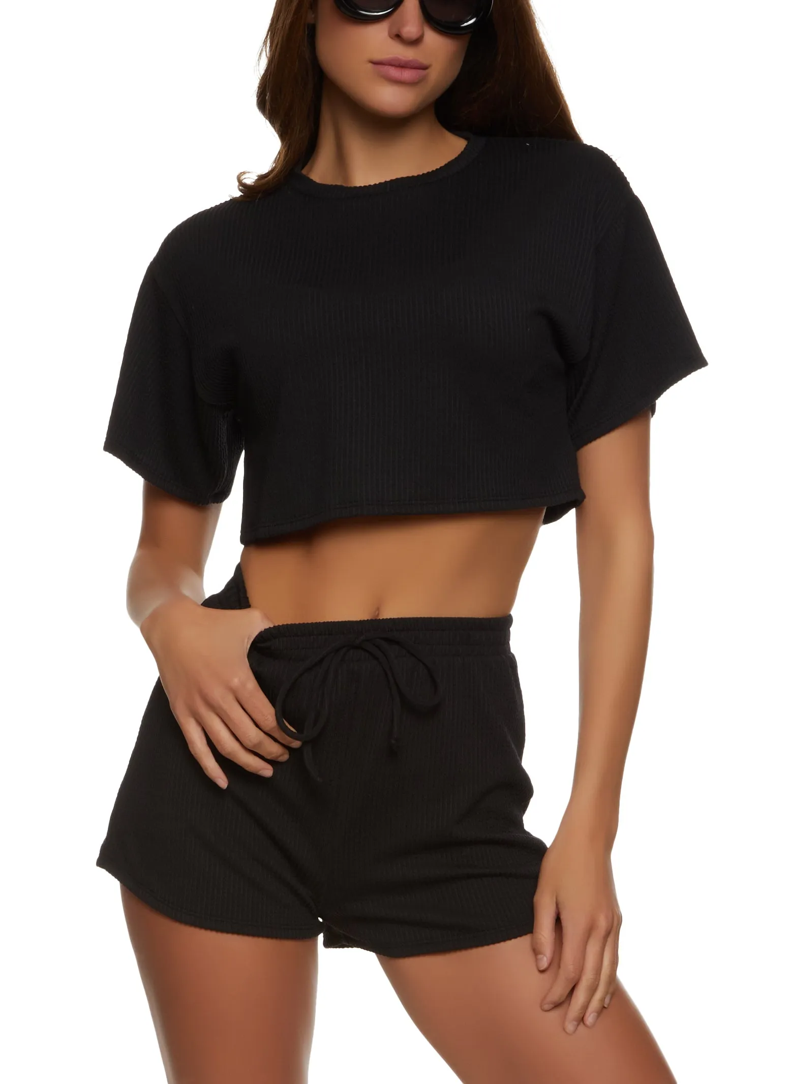 Ribbed Knit Boxy Crop Top sold by Rainbow