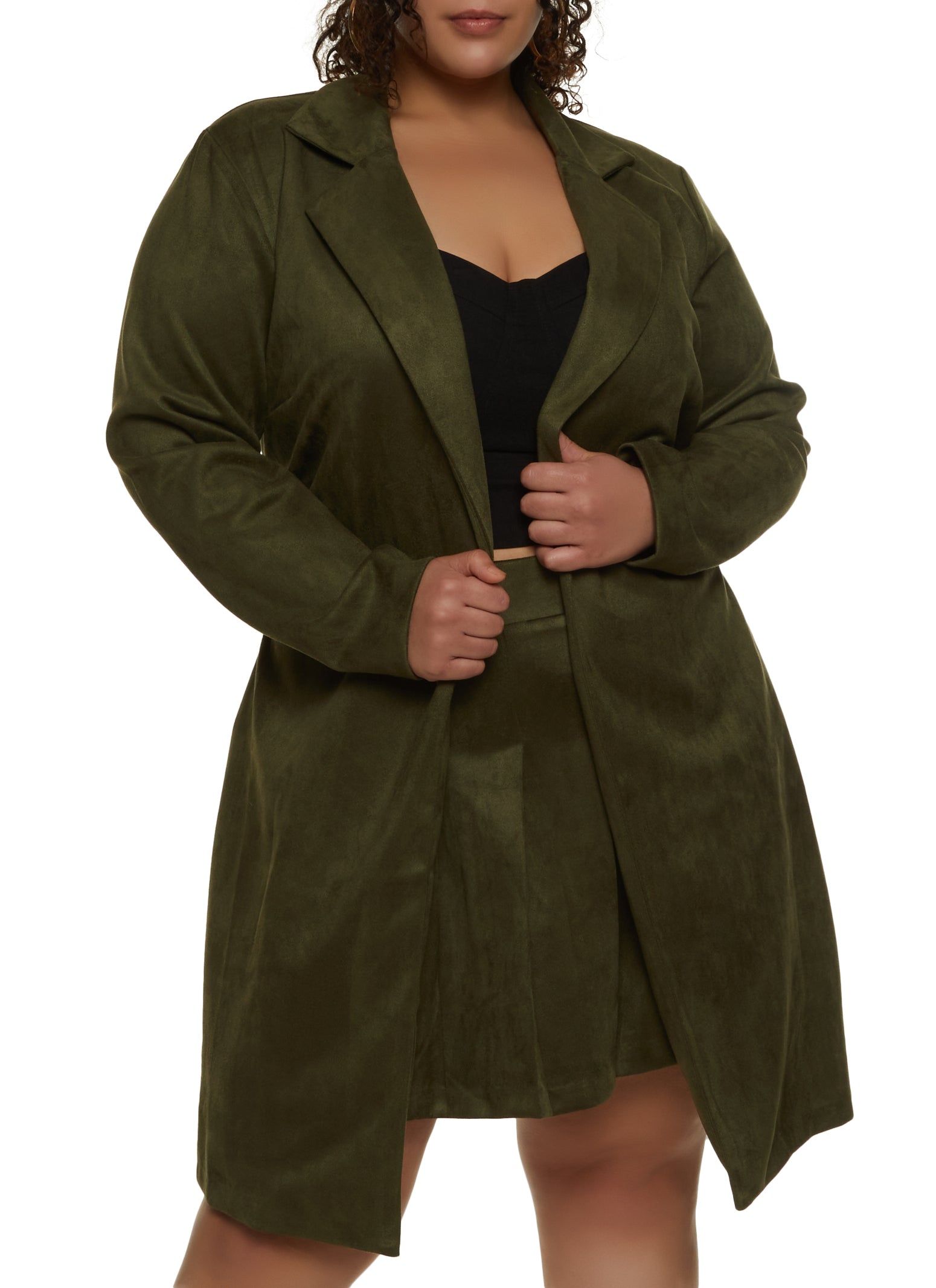 Plus Size Faux Suede Belted Wrap Coat sold by Rainbow