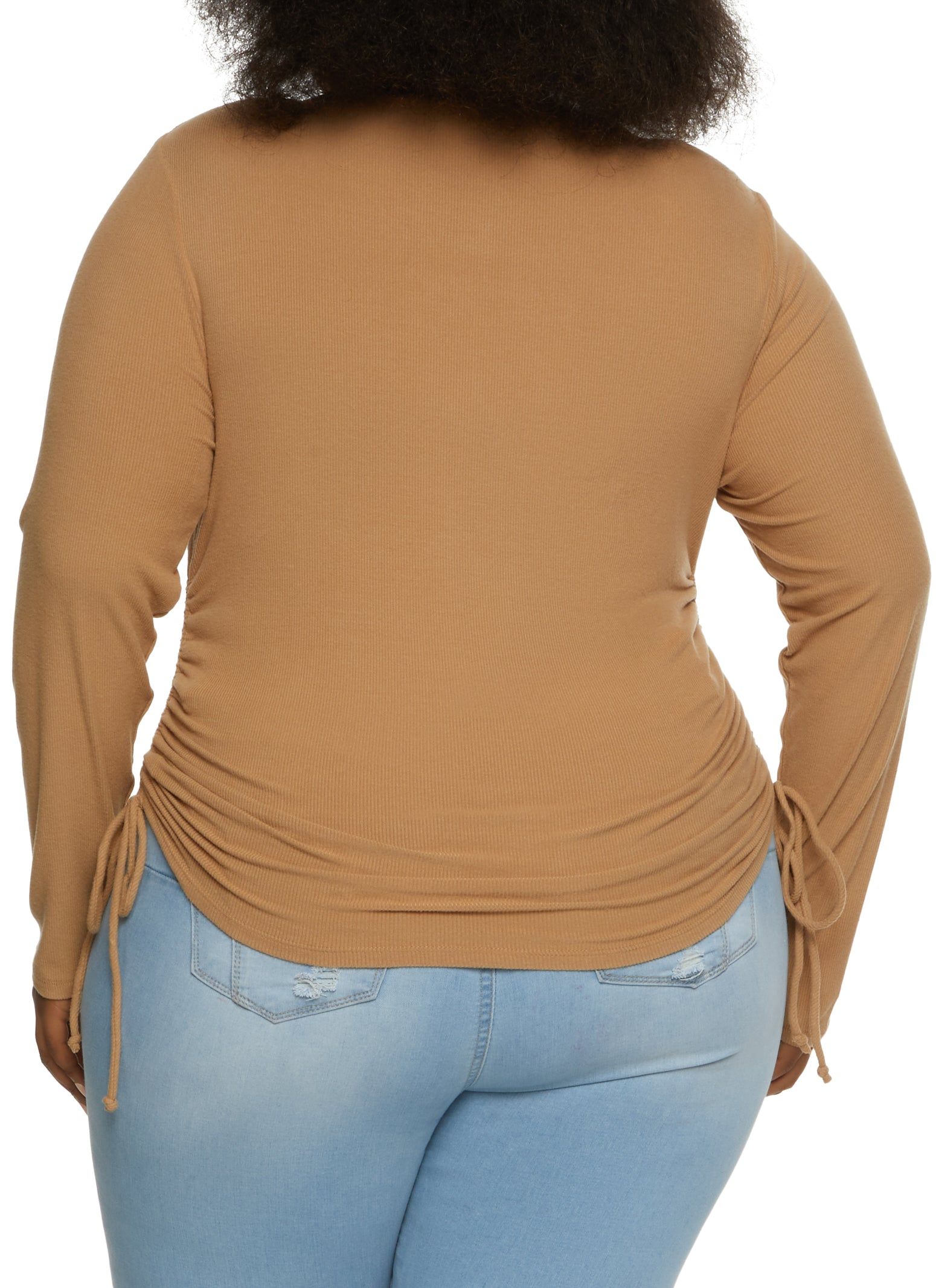 Plus Size Ribbed Knit Ruched Scoop Neck Long Sleeve Top sold by Rainbow product image thumbnail 2