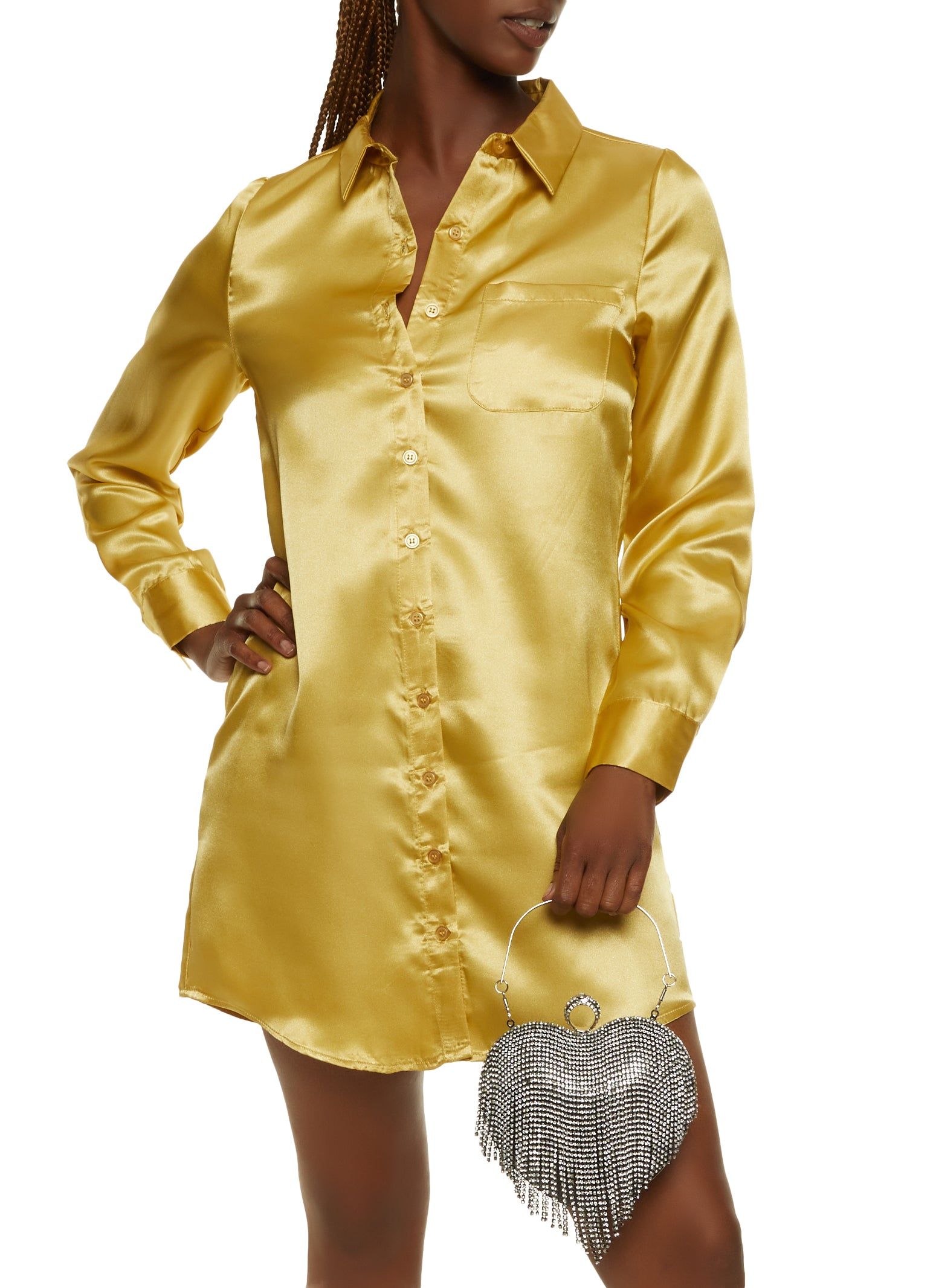 Satin Mini Shirt Dress sold by Rainbow
