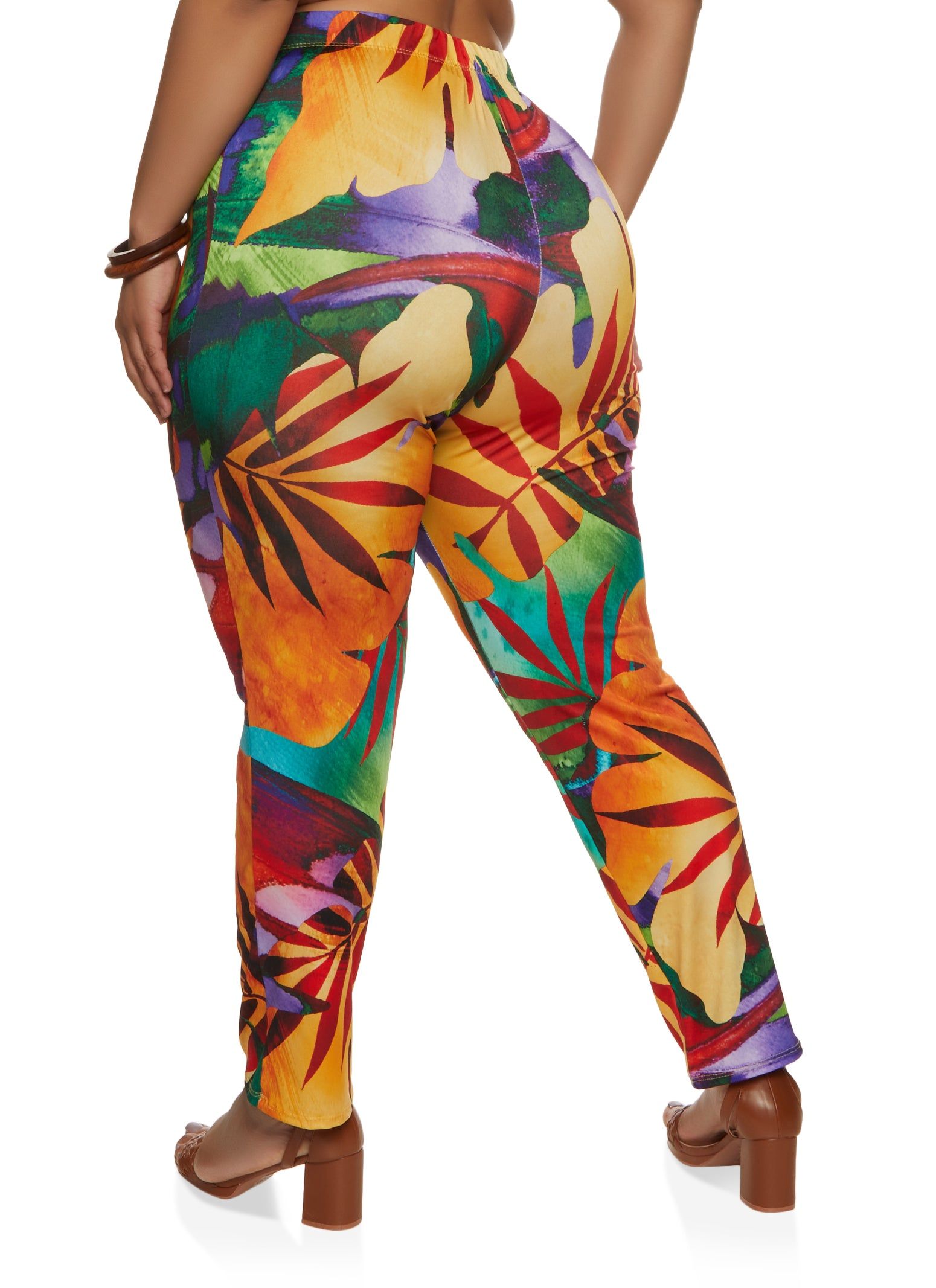 Plus Size Tropical Leaf Print High Waisted Leggings sold by Rainbow product image thumbnail 2