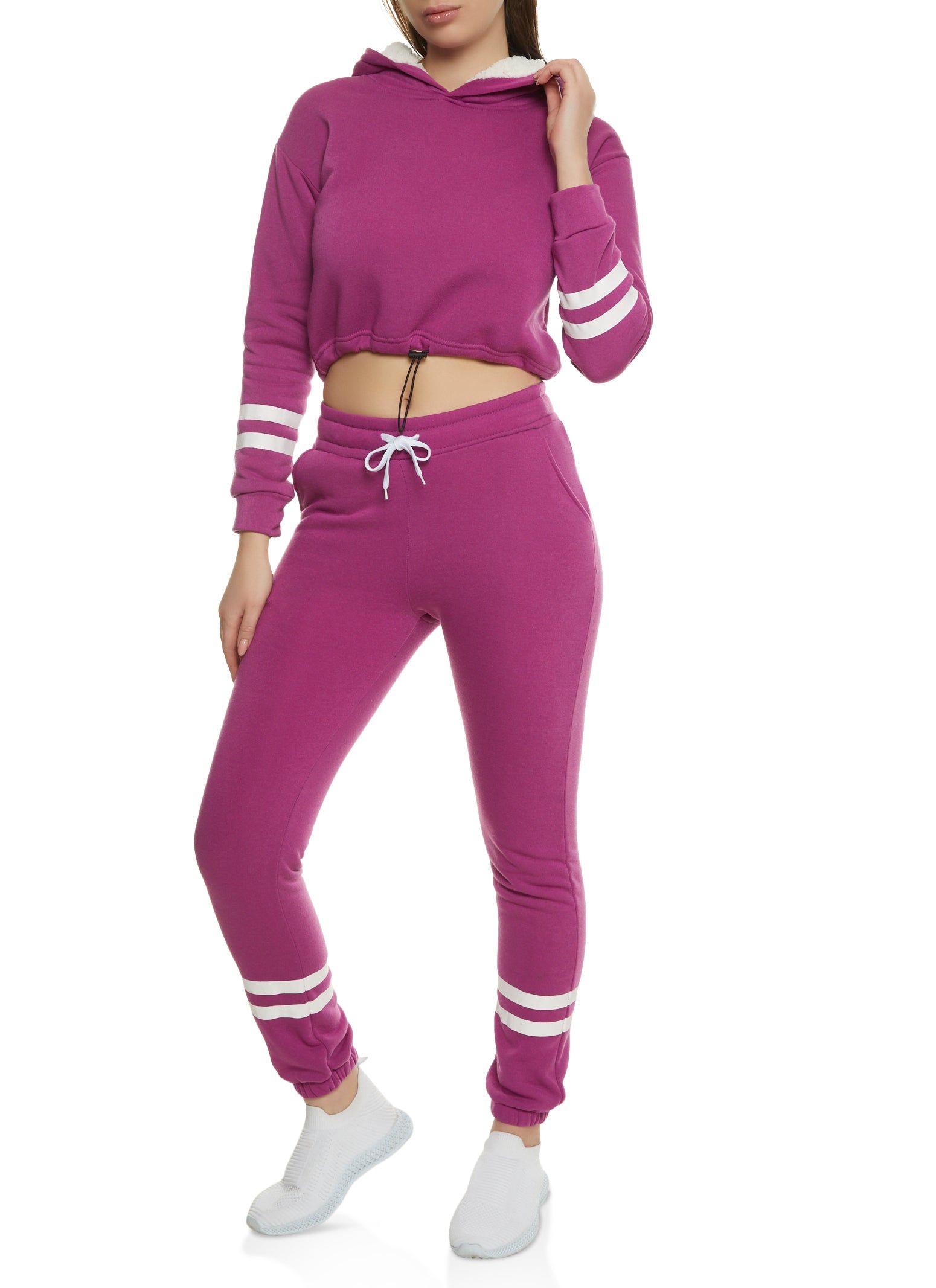 Toggle Drawstring Stripe Detail Fleece Pullover Hoodie sold by Rainbow product image thumbnail 2