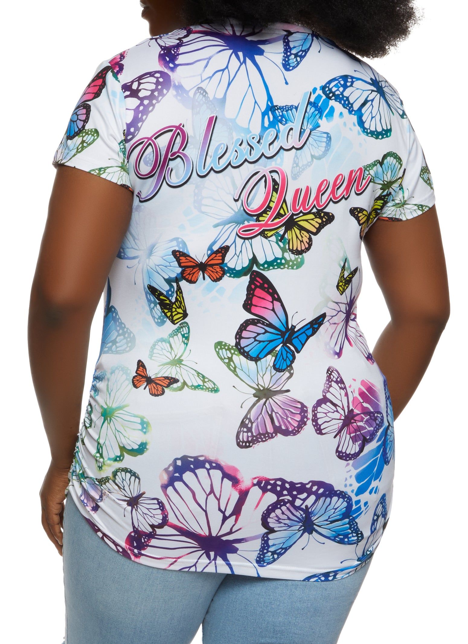 Plus Size Butterfly Print Blessed Queen Graphic Tee sold by Rainbow product image thumbnail 2
