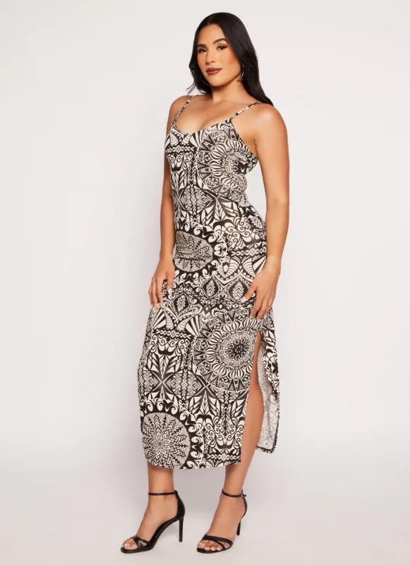 Printed Side Slit Cami Maxi Dress sold by Rainbow