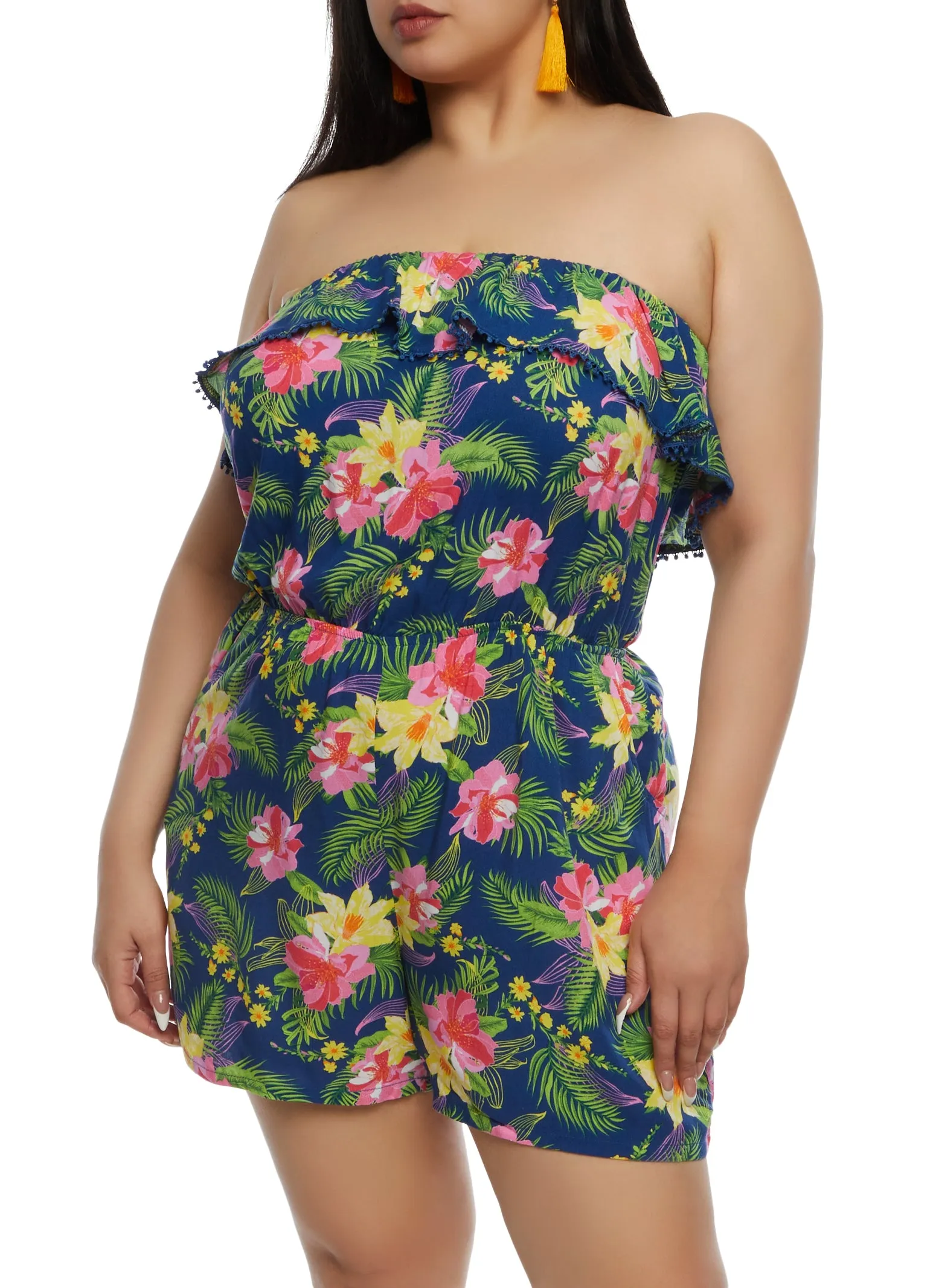 Plus Size Floral Print Pocket Strapless Romper sold by Rainbow product image thumbnail 2