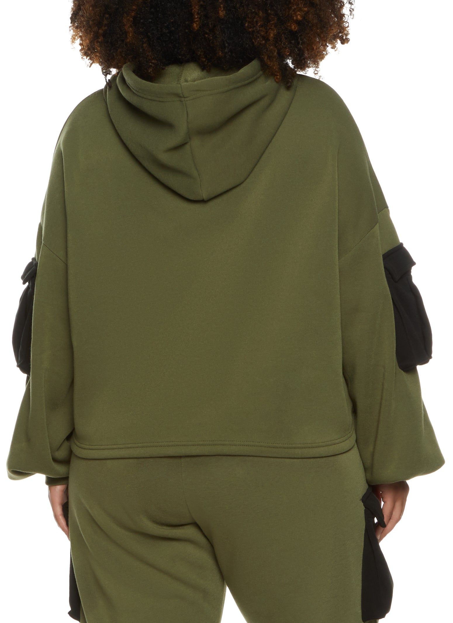 Plus Size Color Block Cargo Pocket Cropped Hoodie sold by Rainbow product image thumbnail 3