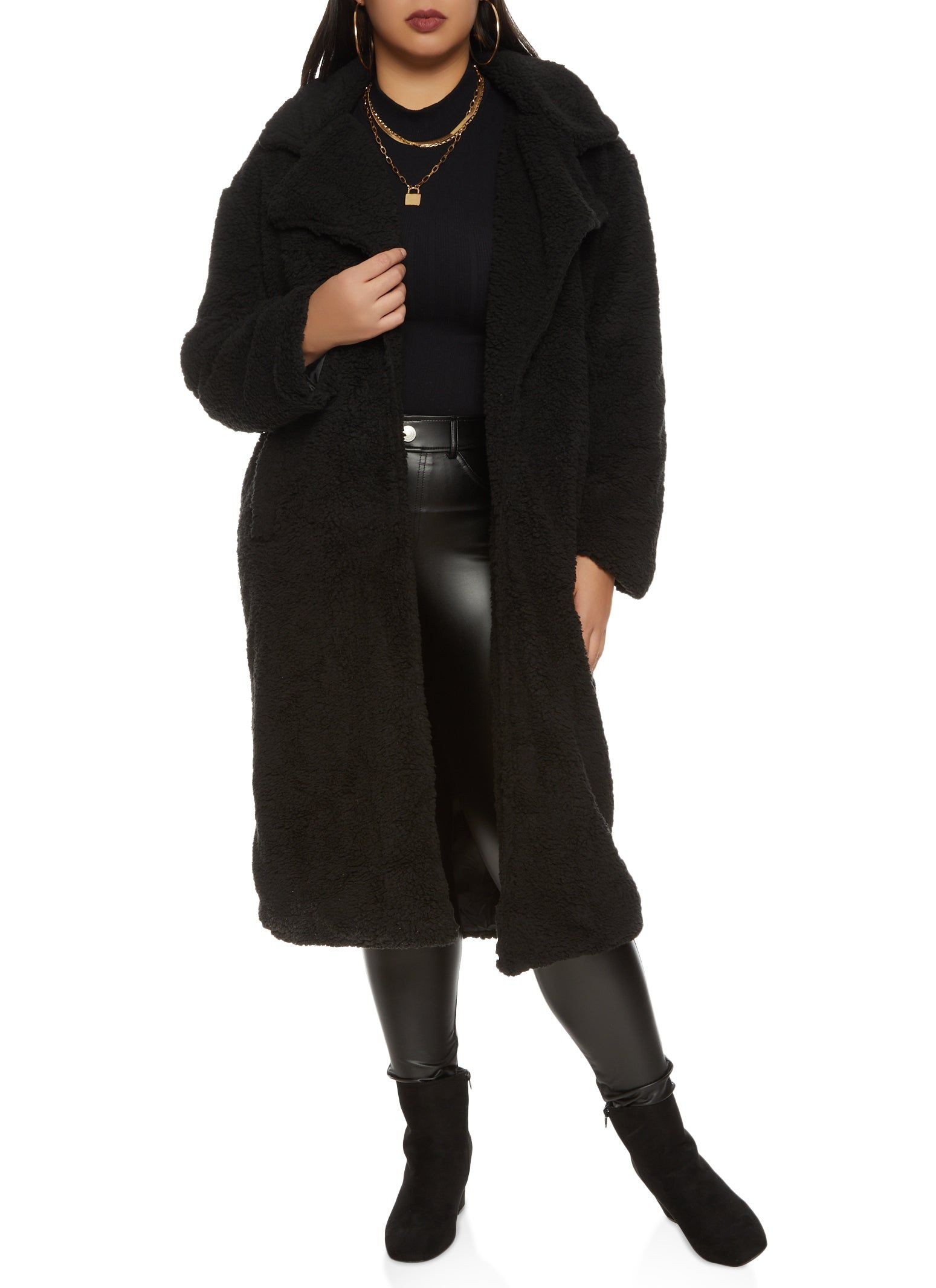 Plus Size Solid Sherpa Teddy Coat sold by Rainbow