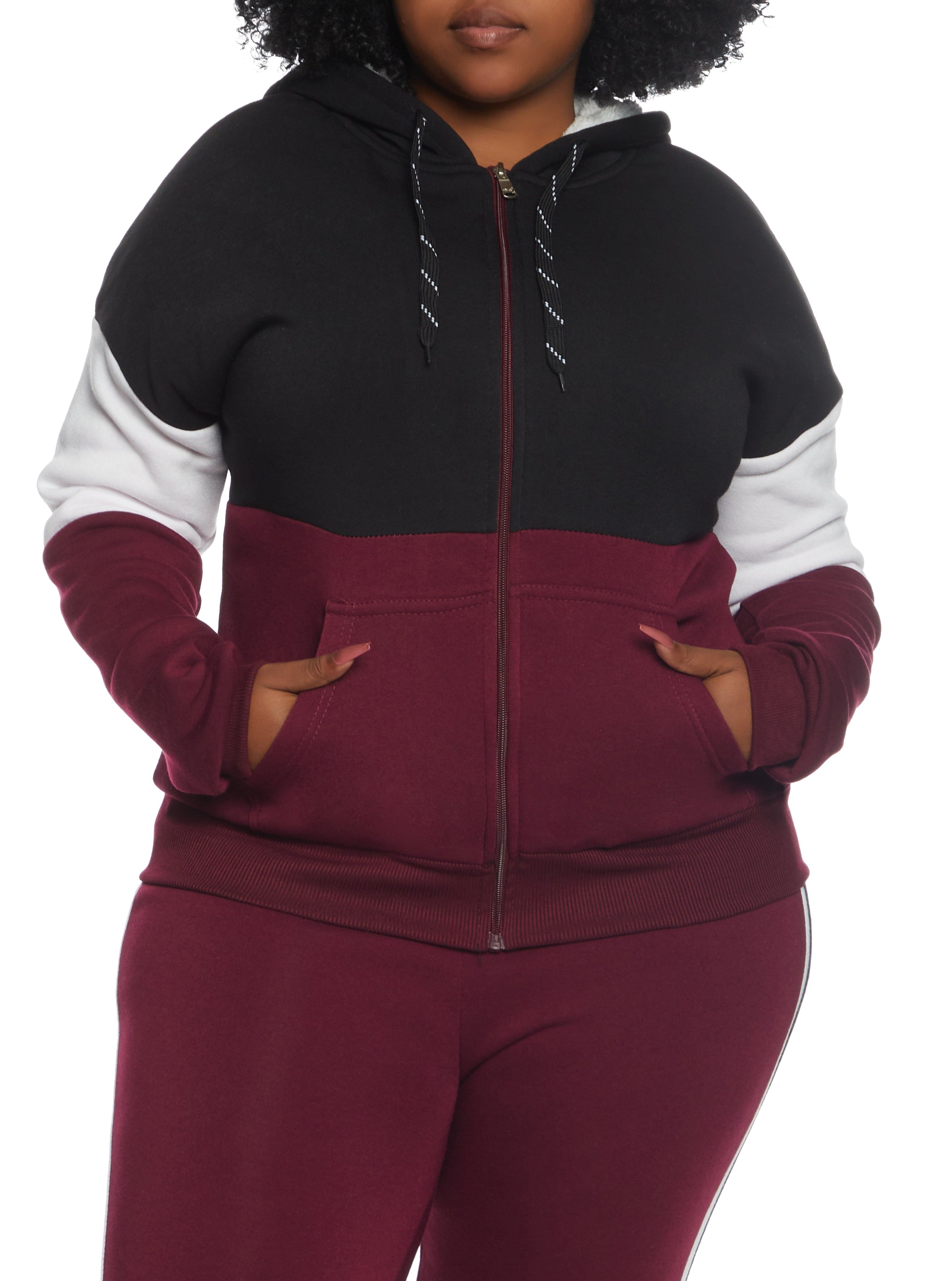 Plus Size Color Blocked Zip Front Hoodie sold by Rainbow