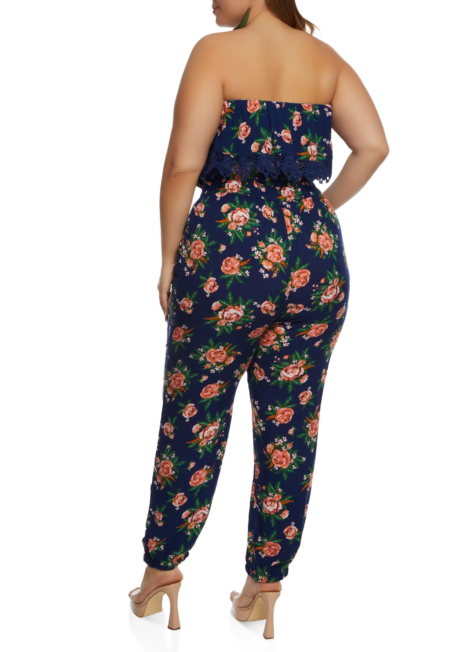 Plus Size Floral Print Crochet Detail Strapless Jumpsuit sold by Rainbow product image thumbnail 3