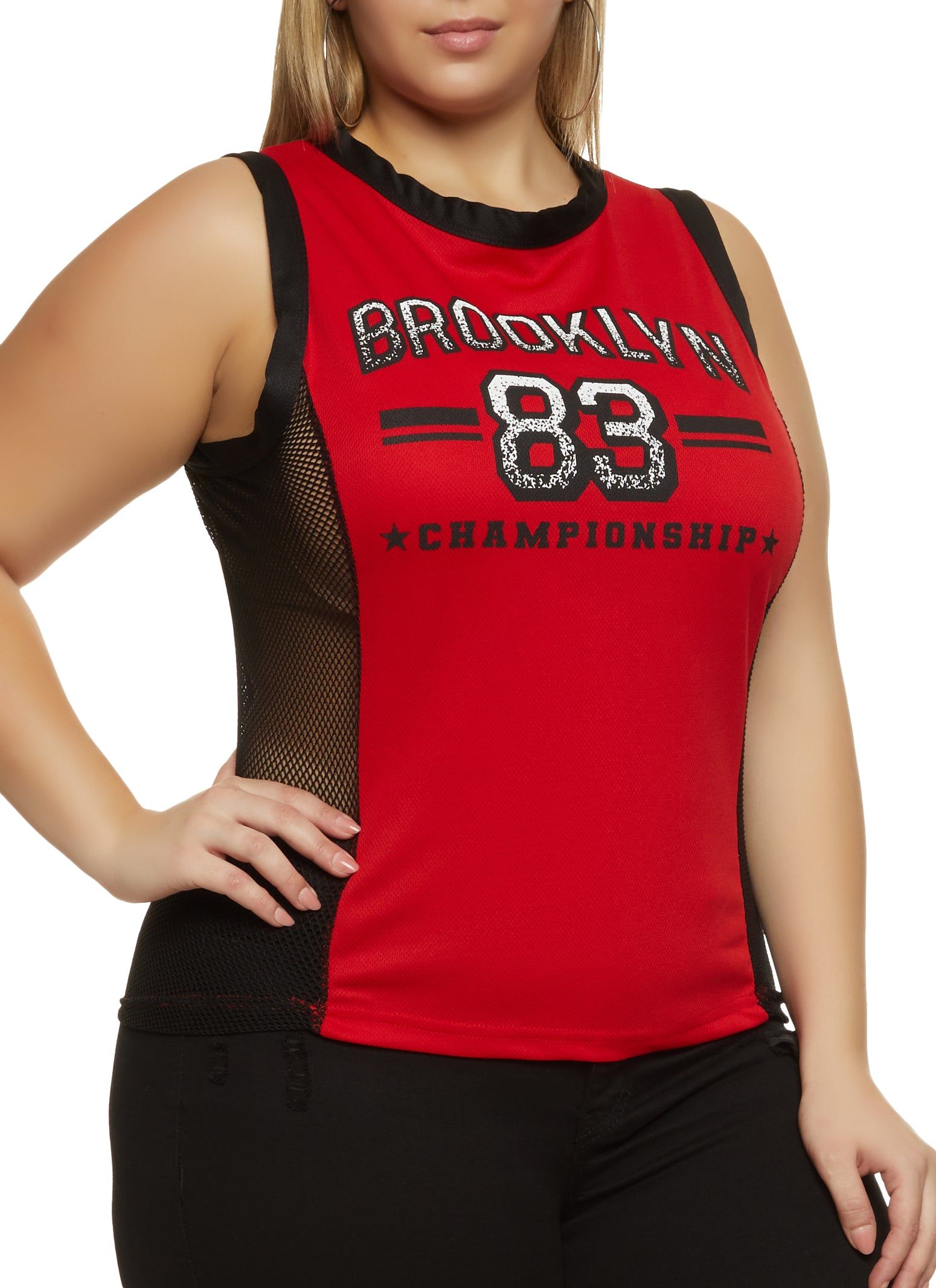 Plus Size Brooklyn 83 Fishnet Detail Tank Top sold by Rainbow