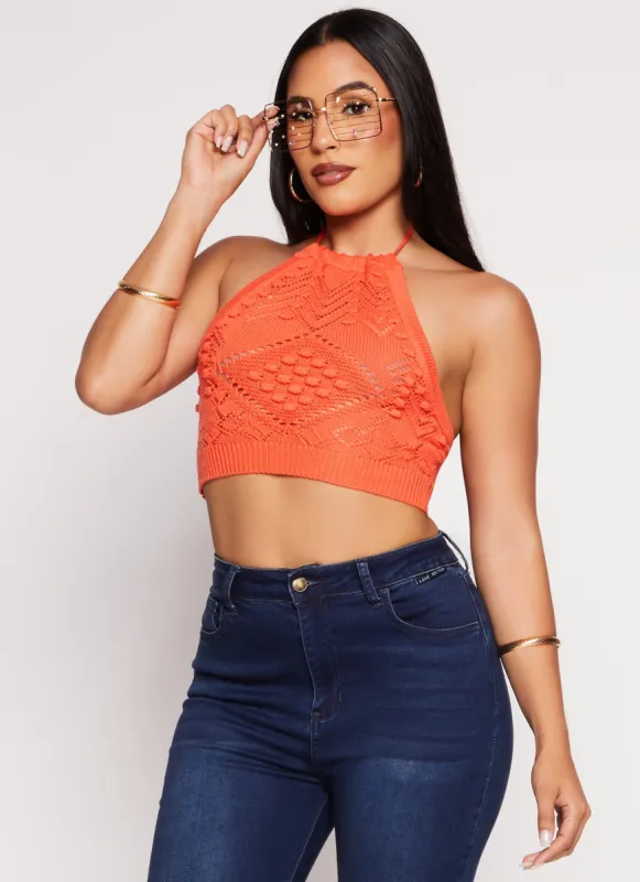 Crochet Cropped Halter Top sold by Rainbow
