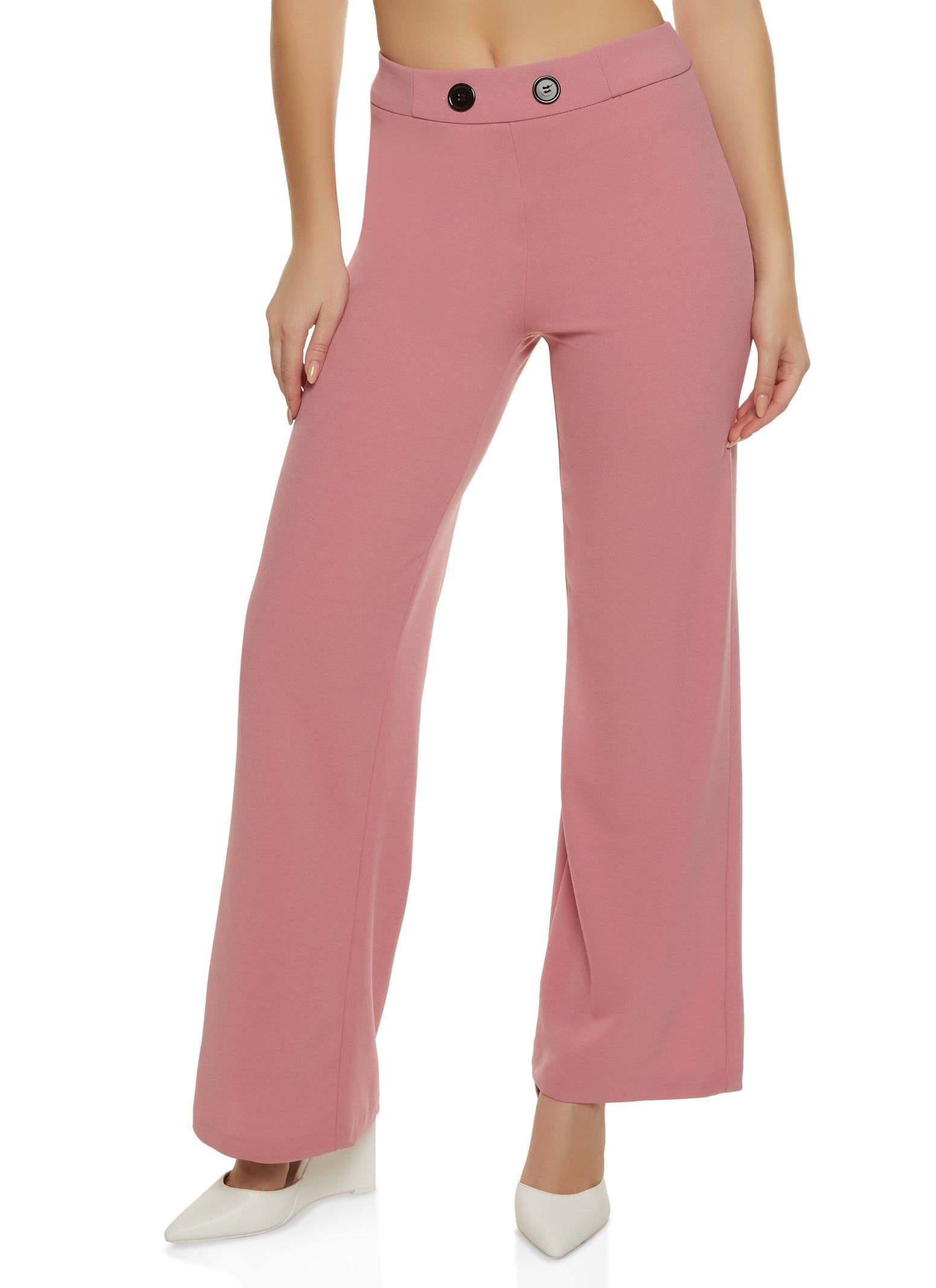 Crepe Knit Button Detail Flared Pants sold by Rainbow