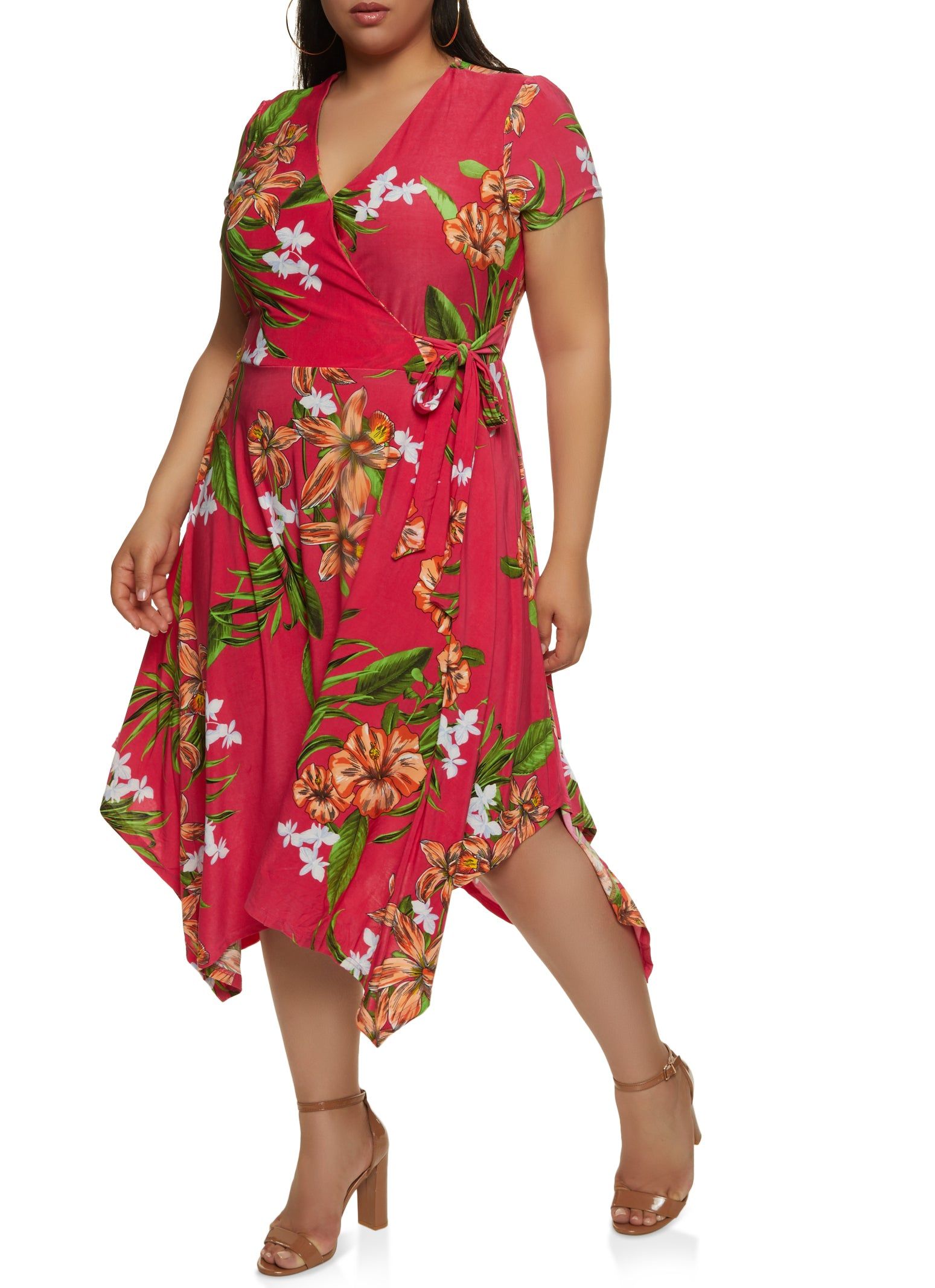 Plus Size Tropical Print Tie Waist Wrap Dress sold by Rainbow product image thumbnail 2