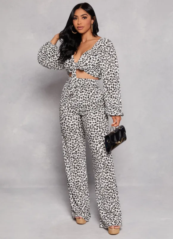 Plisse Leopard Print High Waist Palazzo Pants sold by Rainbow