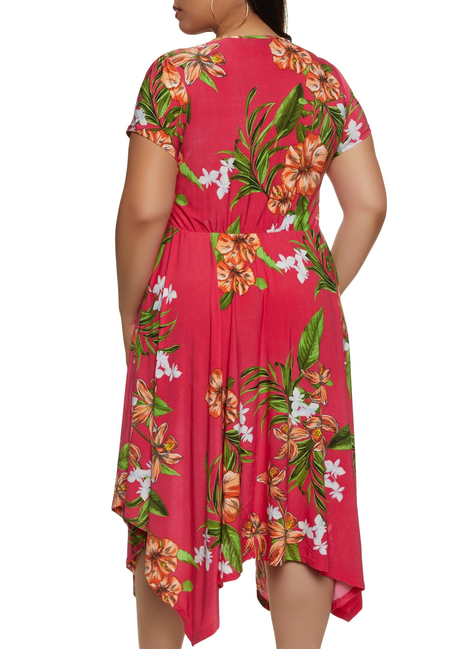 Plus Size Tropical Print Tie Waist Wrap Dress sold by Rainbow product image thumbnail 3