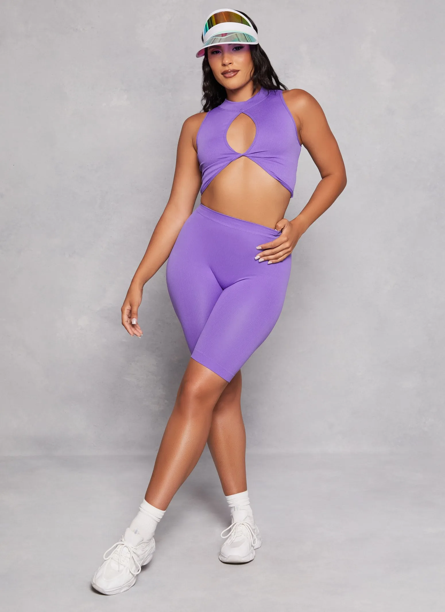 Seamless Ribbed Keyhole Mock Neck Crop Top sold by Rainbow product image thumbnail 2