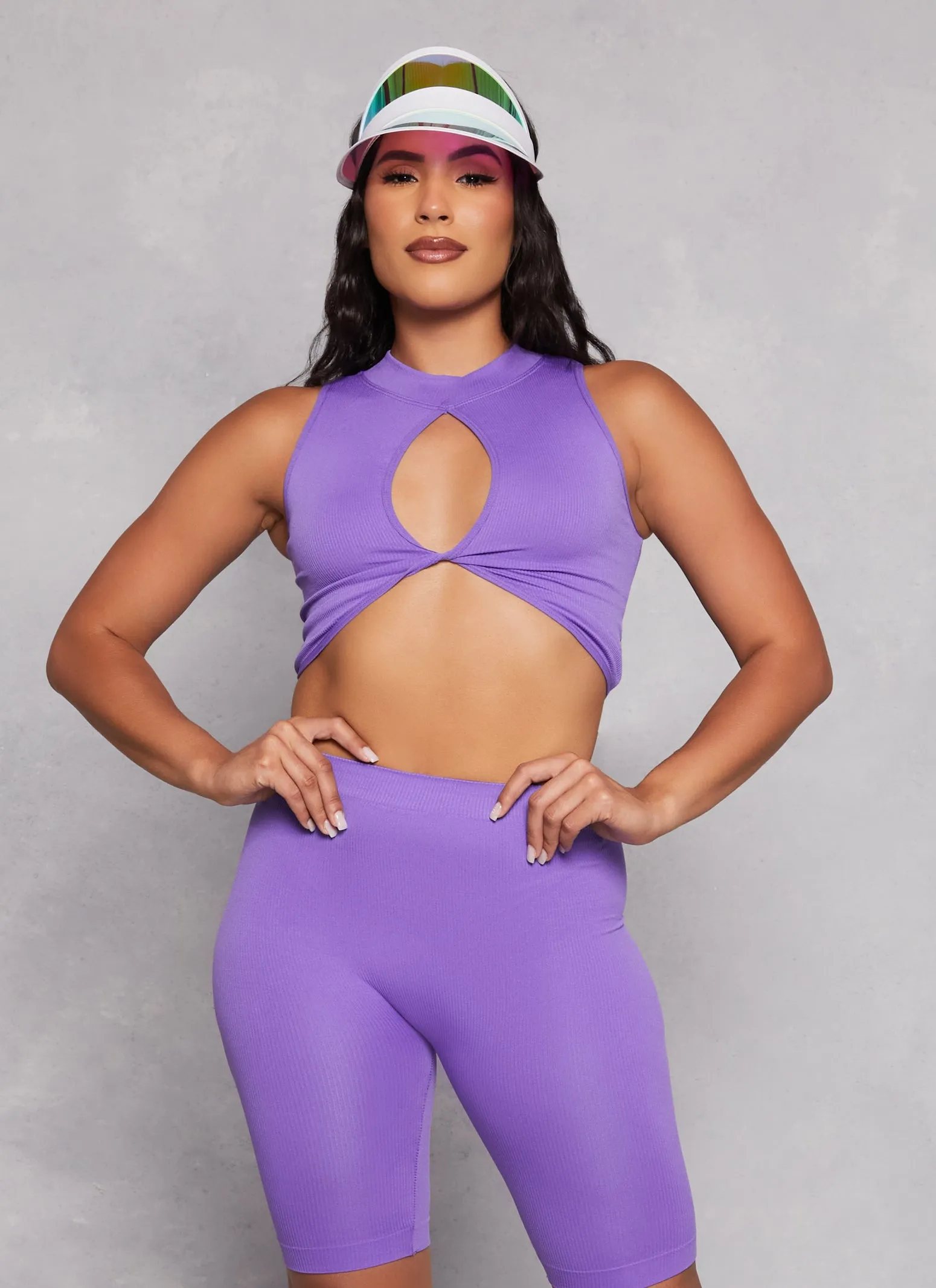 Seamless Ribbed Keyhole Mock Neck Crop Top sold by Rainbow