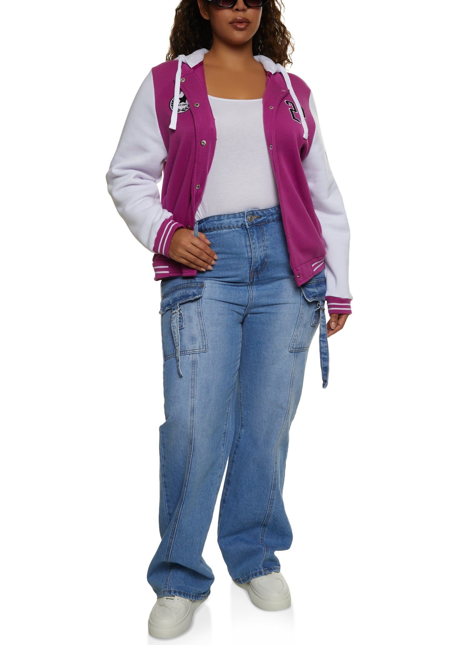 Plus Size 23 Patch Graphic Hooded Baseball Jacket sold by Rainbow product image thumbnail 2