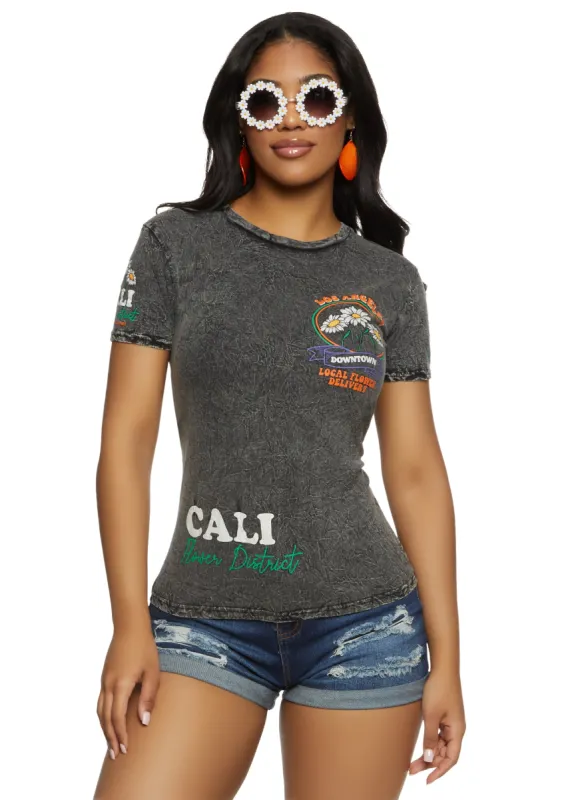 Acid Wash Los Angeles Crew Neck Graphic Tee sold by Rainbow