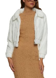 Zip Front Faux Fur Bomber Jacket sold by Rainbow