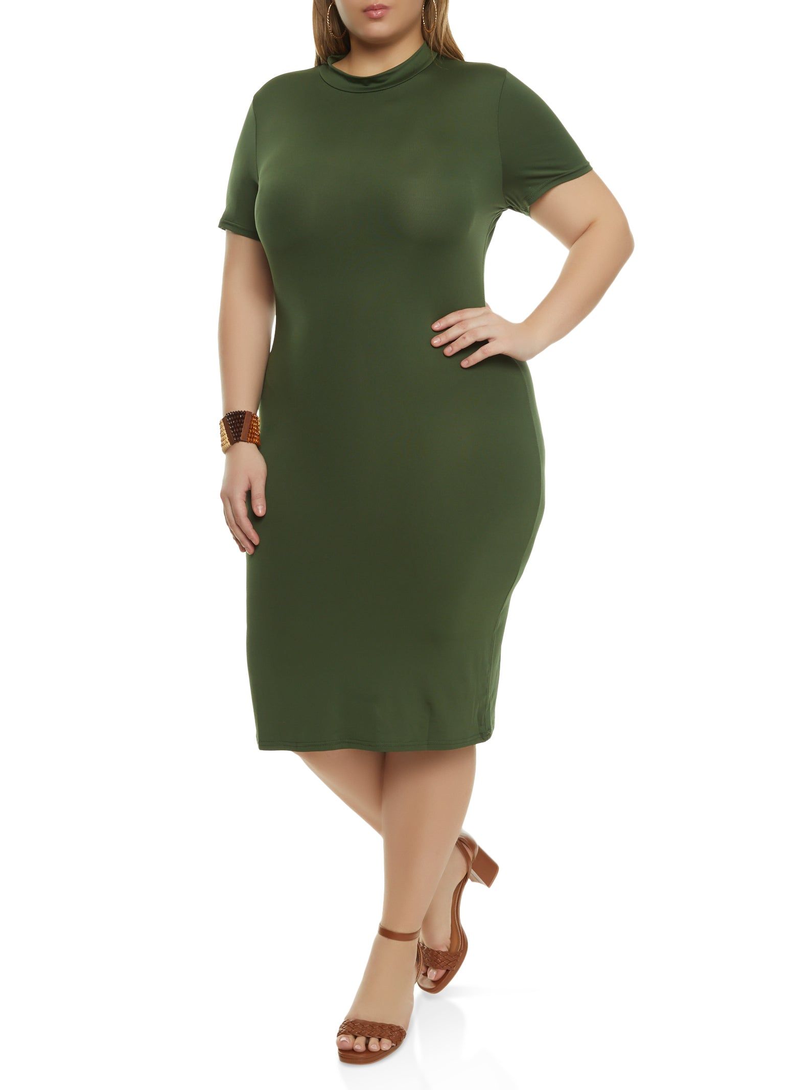 Plus Size Mock Neck Short Sleeve Midi Dress sold by Rainbow product image thumbnail 2