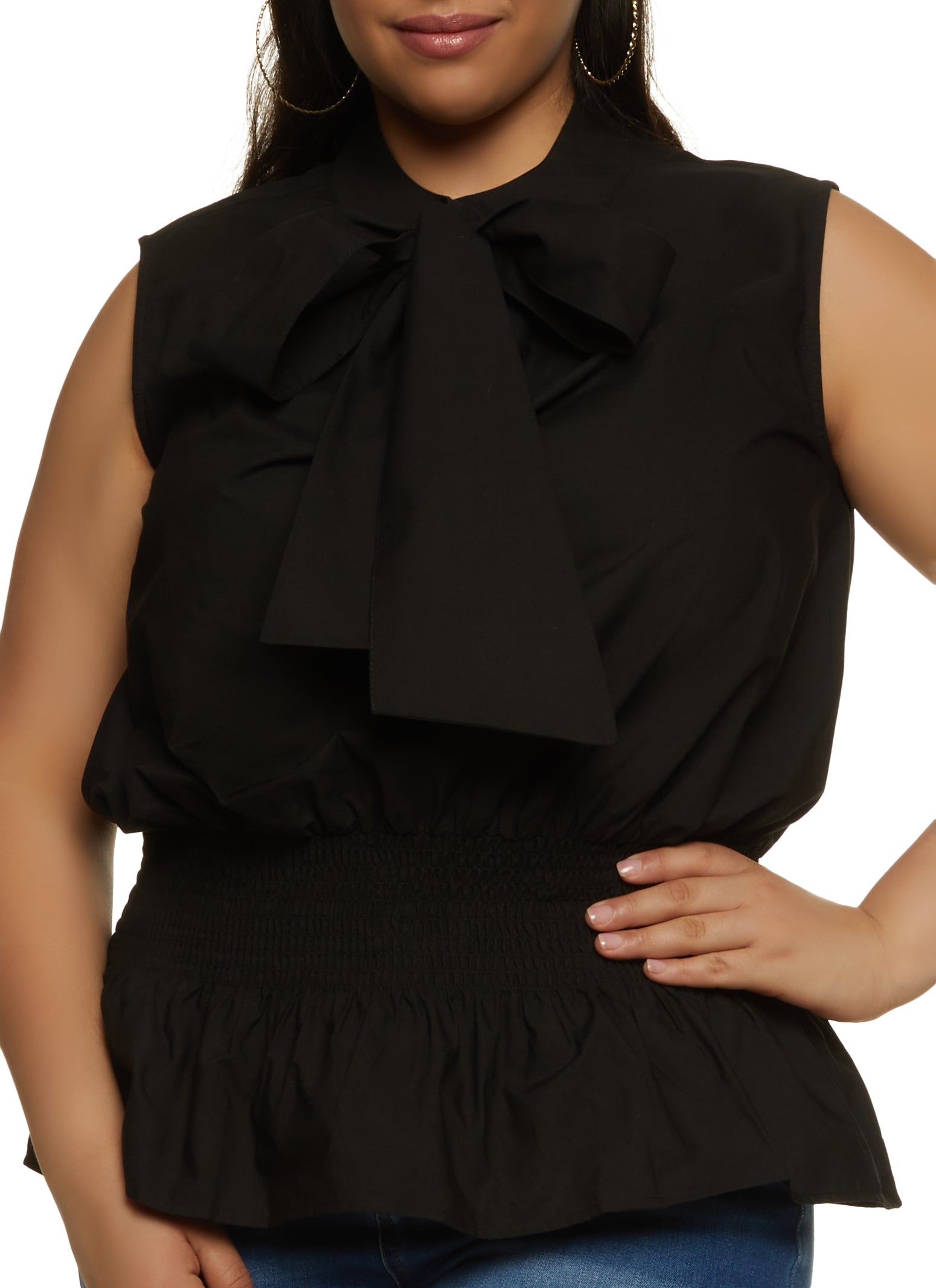 Plus Size Tie Neck Sleeveless Blouse sold by Rainbow