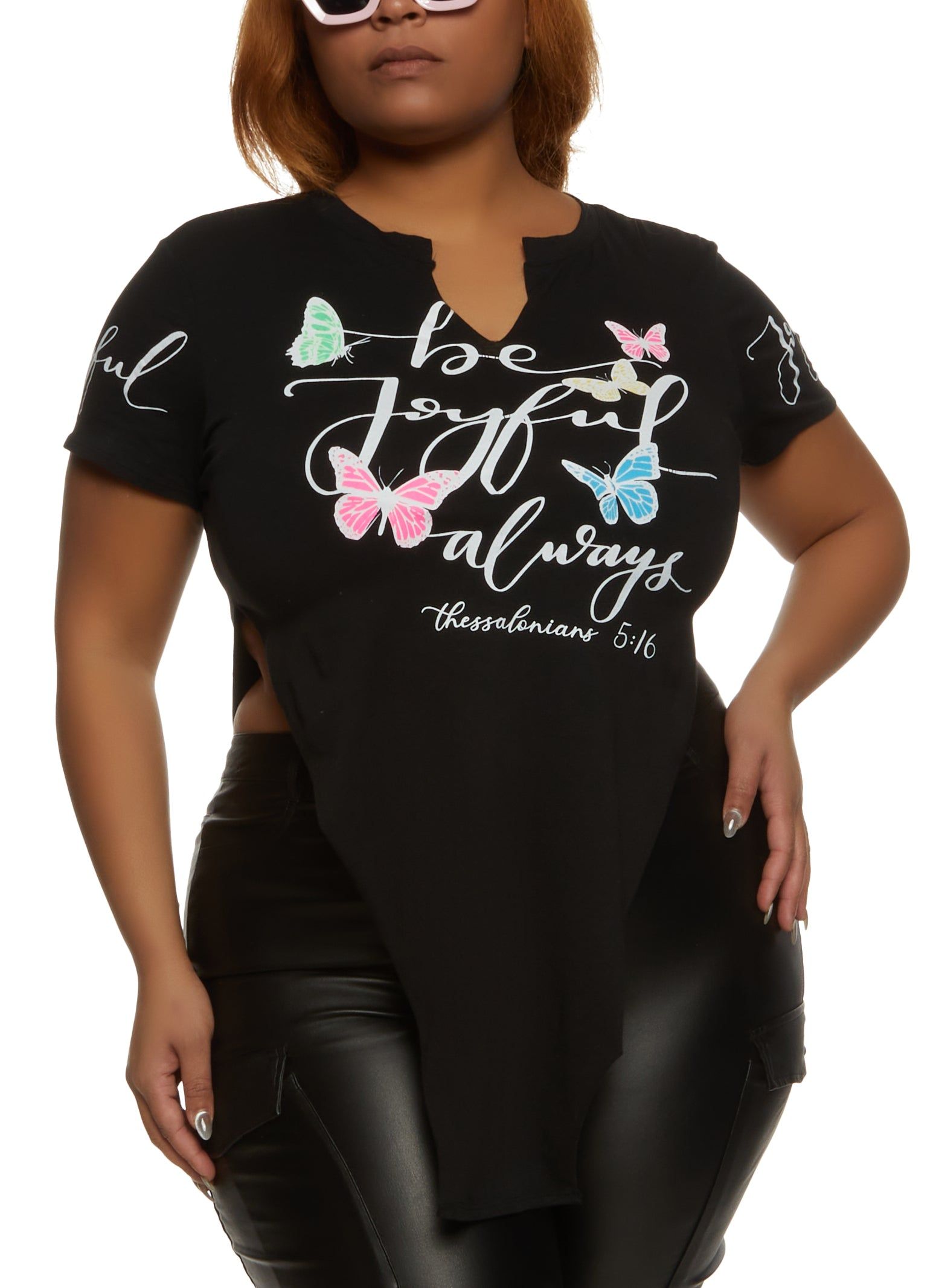 Plus Size Be Joyful Always Notch Neck Top sold by Rainbow