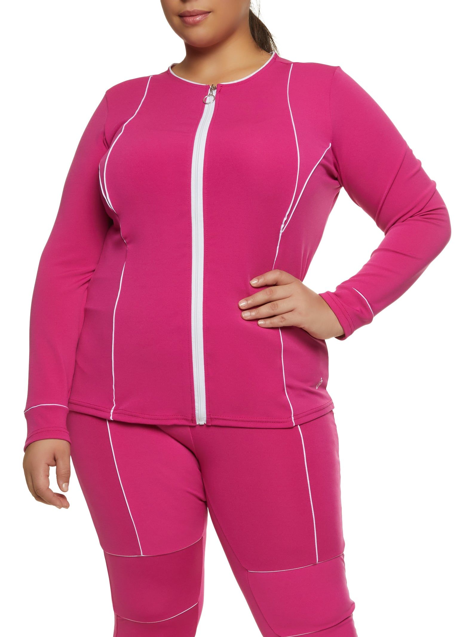 Plus Size Contrast Piping Zip Up Track Jacket sold by Rainbow