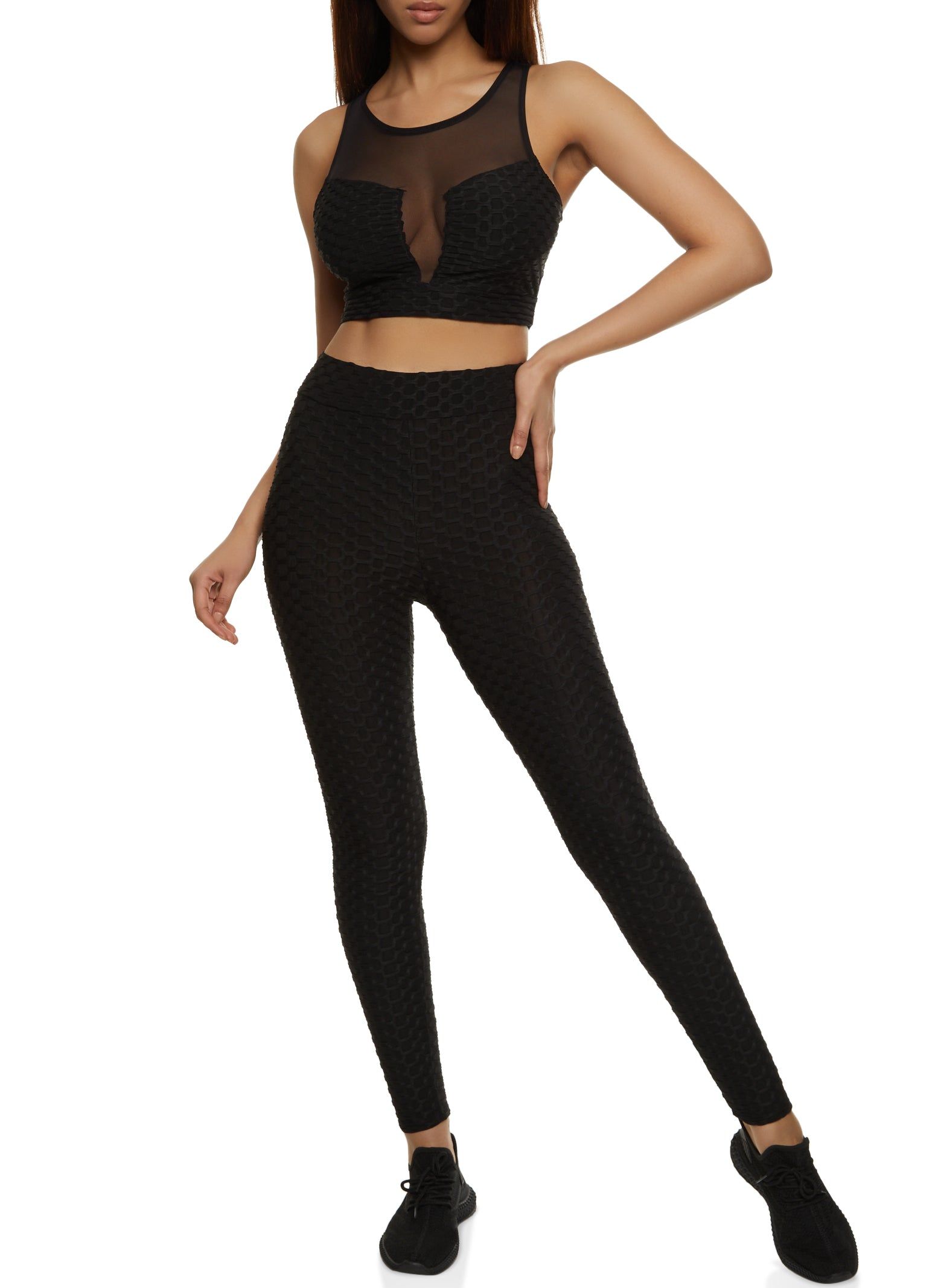 Mesh Insert Textured Knit Active Crop Top sold by Rainbow product image thumbnail 2