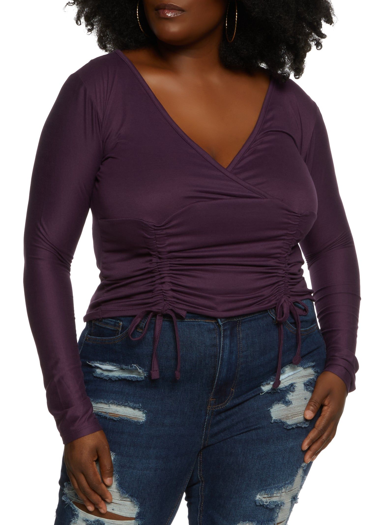 Plus Size Drawstring Ruched Front Top sold by Rainbow