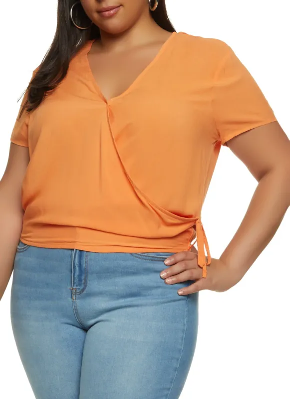 Plus Size Short Sleeve Side Tie Wrap Top sold by Rainbow