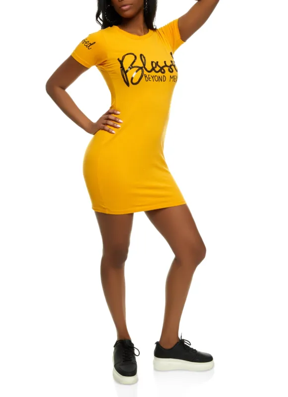 Blessed Sequin Graphic T Shirt Dress sold by Rainbow