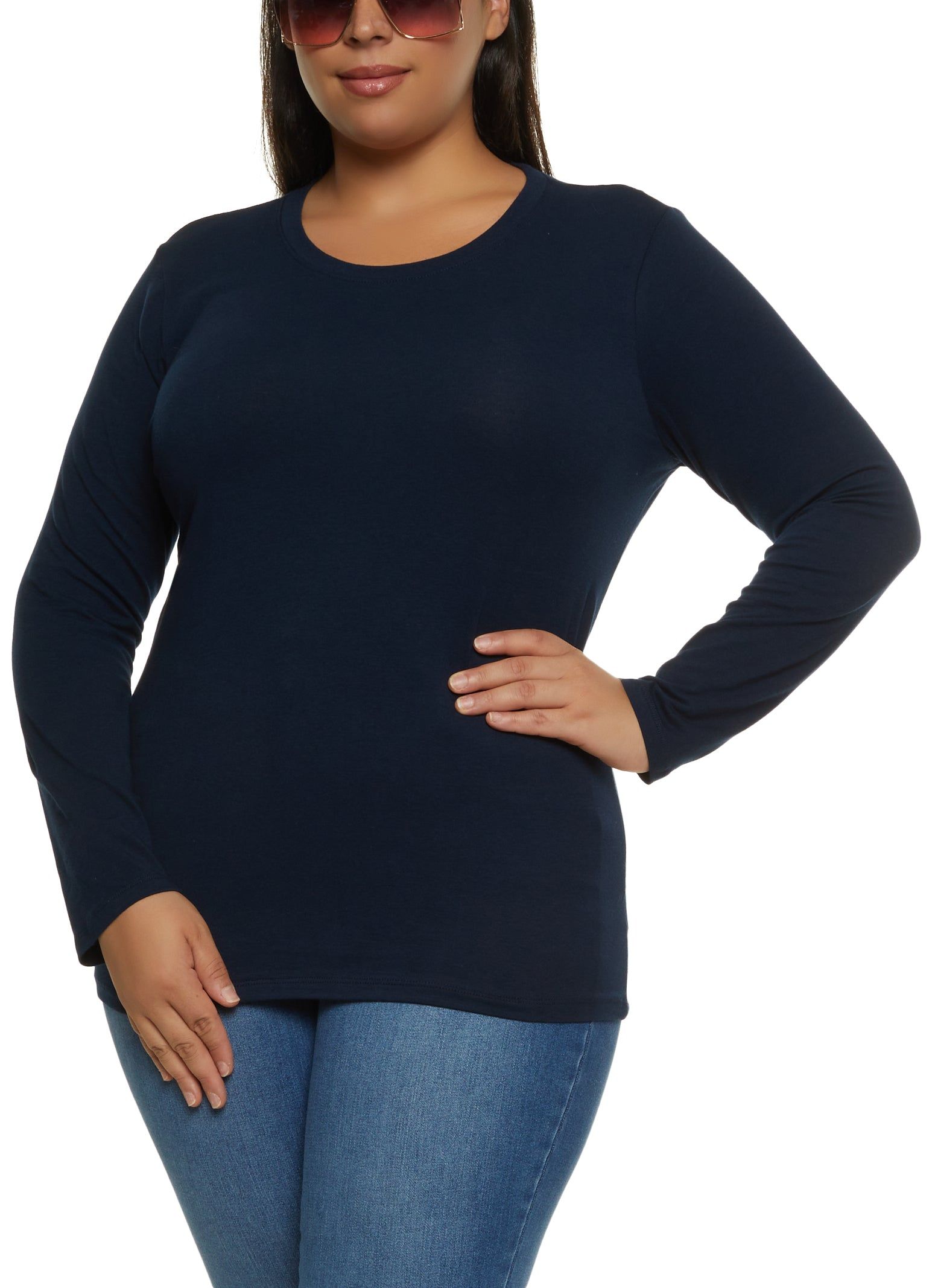 Plus Size Basic Crew Neck Long Sleeve Tee sold by Rainbow