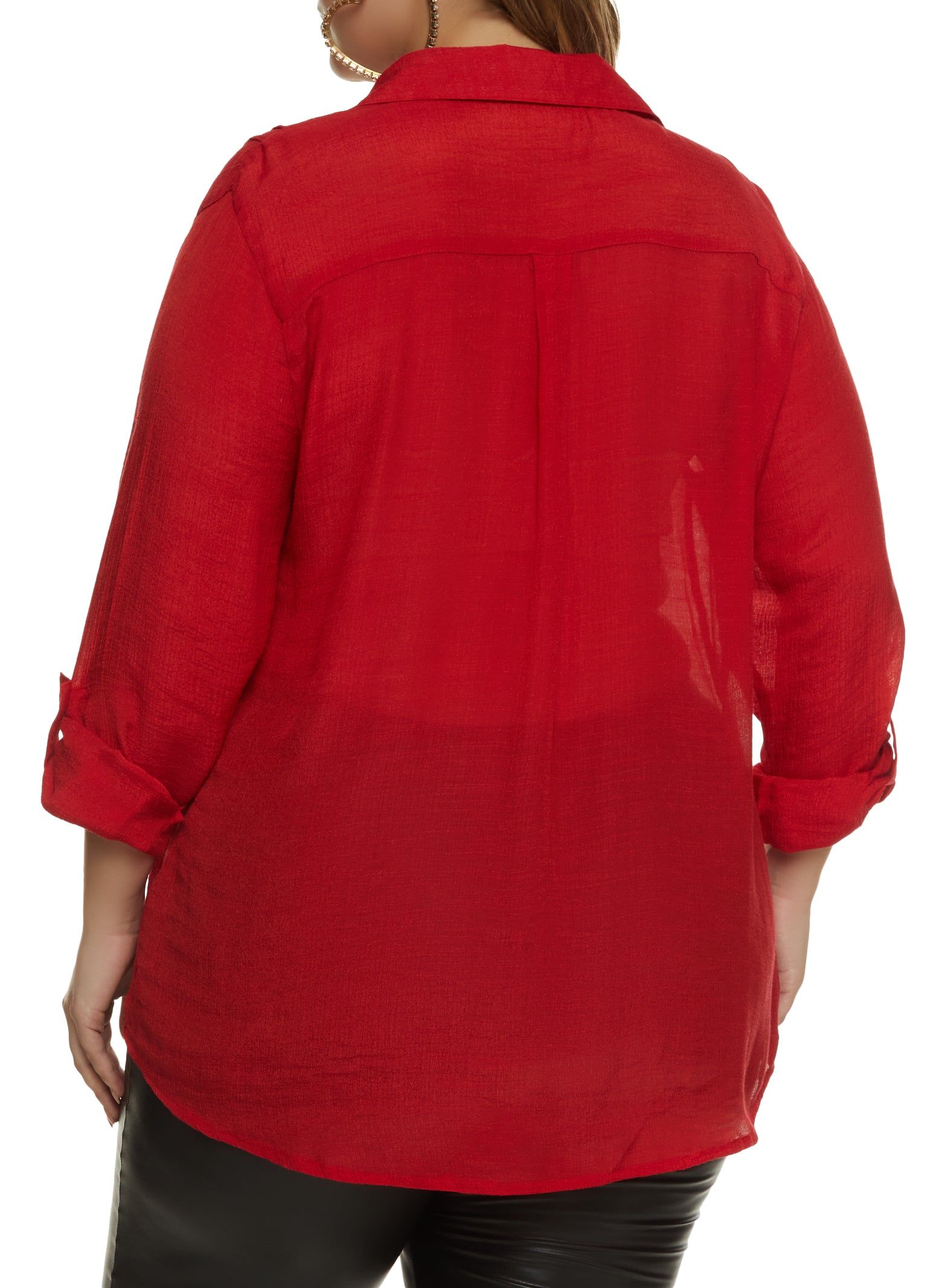Plus Size Pintuck Button Down Gauze Shirt sold by Rainbow product image thumbnail 2