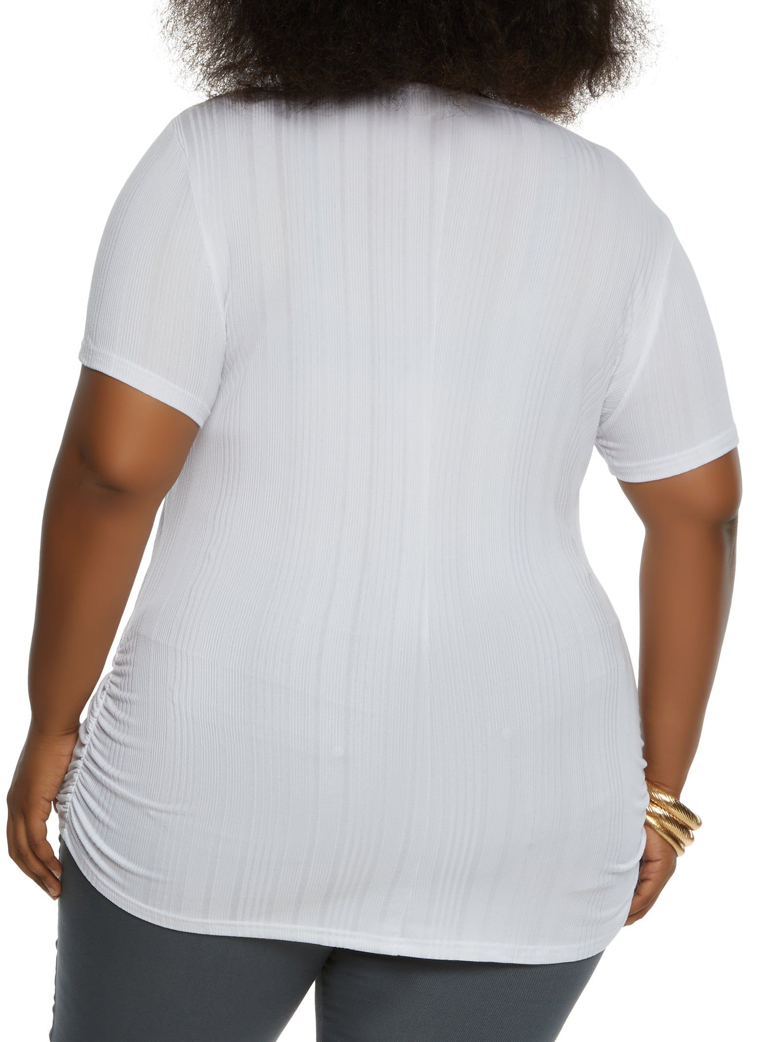 Plus Size Rib Knit Ruched Side Top with Necklace sold by Rainbow product image thumbnail 2
