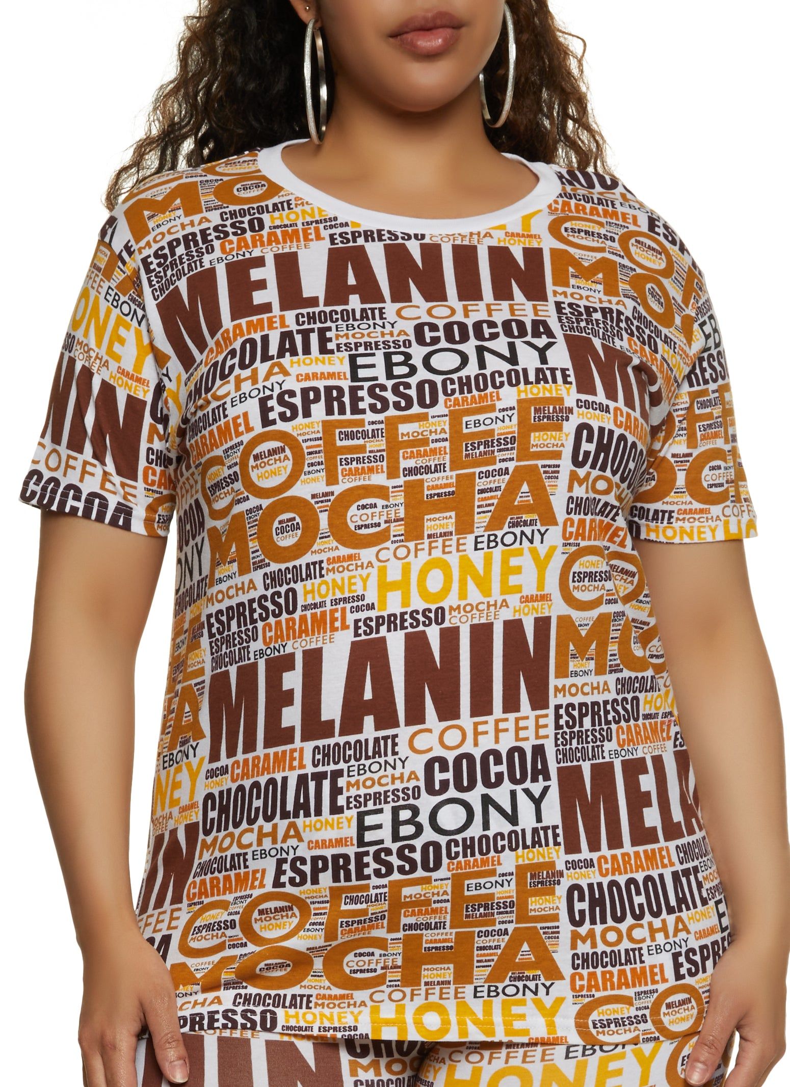 Plus Size Melanin Graphic Text Print Tee sold by Rainbow