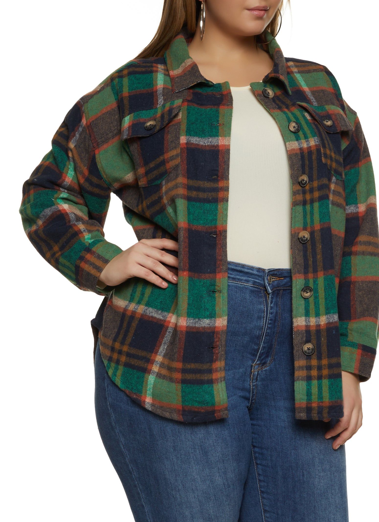 Plus Size Plaid Shacket sold by Rainbow