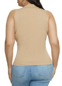 Plus Size Rib Knit Seamless Mock Neck Tank Top sold by Rainbow