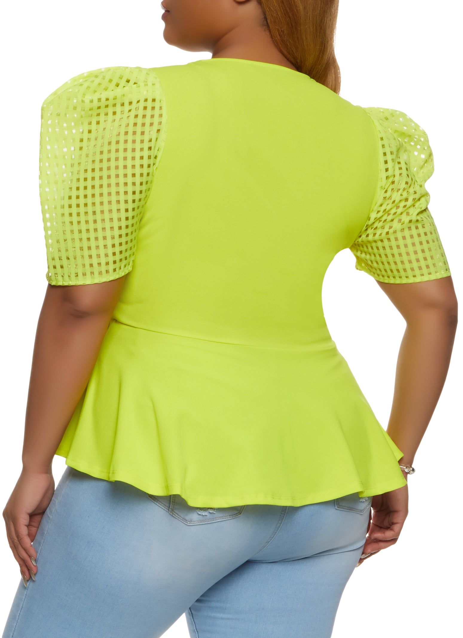 Plus Size Puff Sleeve Tie Waist Peplum Top sold by Rainbow product image thumbnail 2
