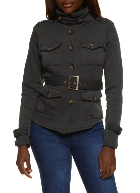 Button Front Belted Military Jacket sold by Rainbow