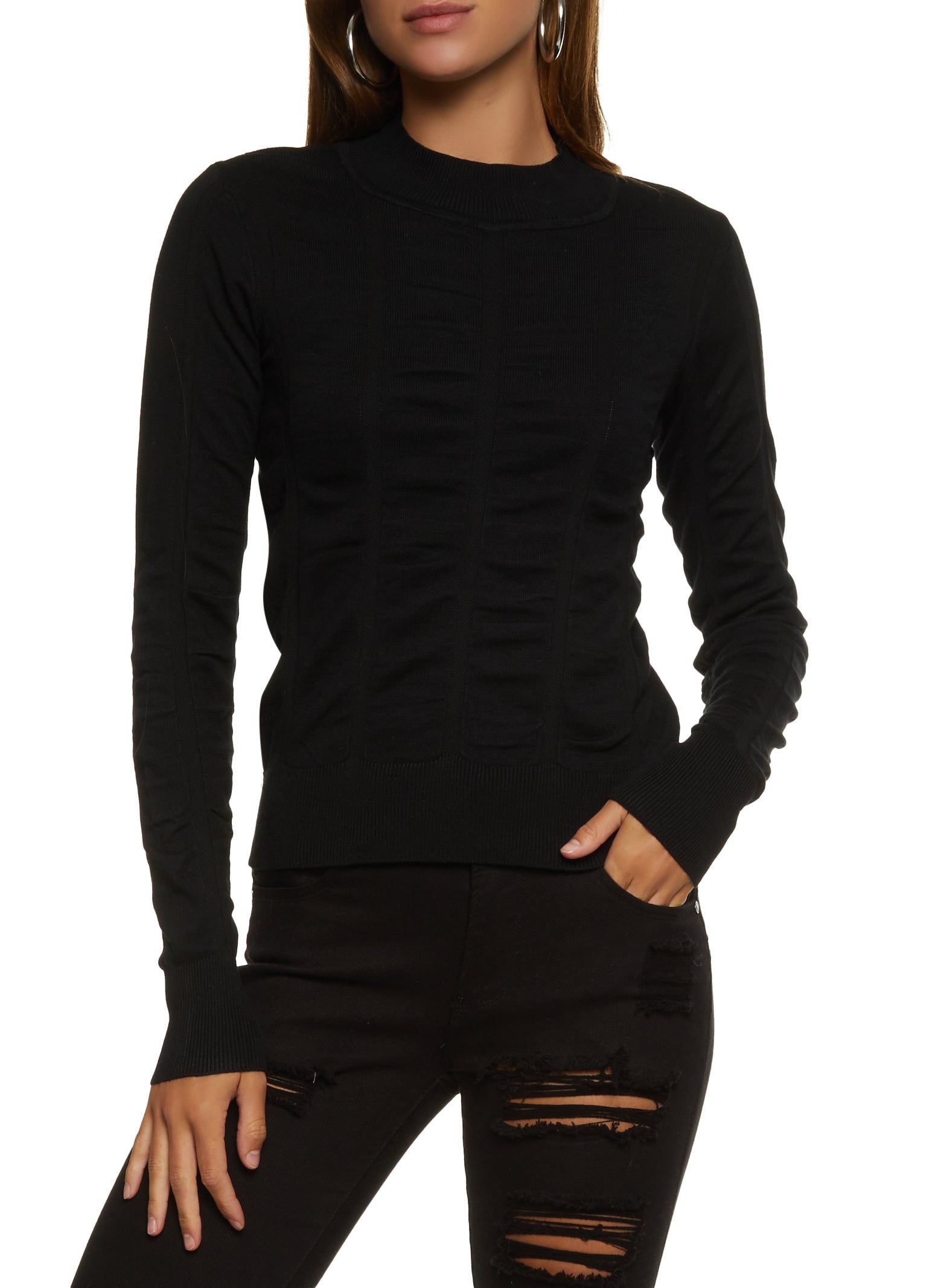 Ribbed Knit Mock Neck Sweater sold by Rainbow