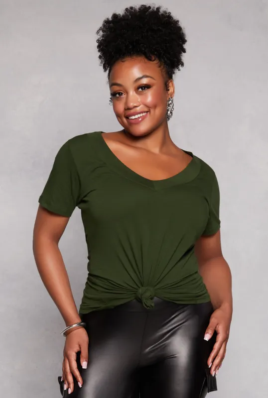 Plus Size Basic V Neck Tee sold by Rainbow