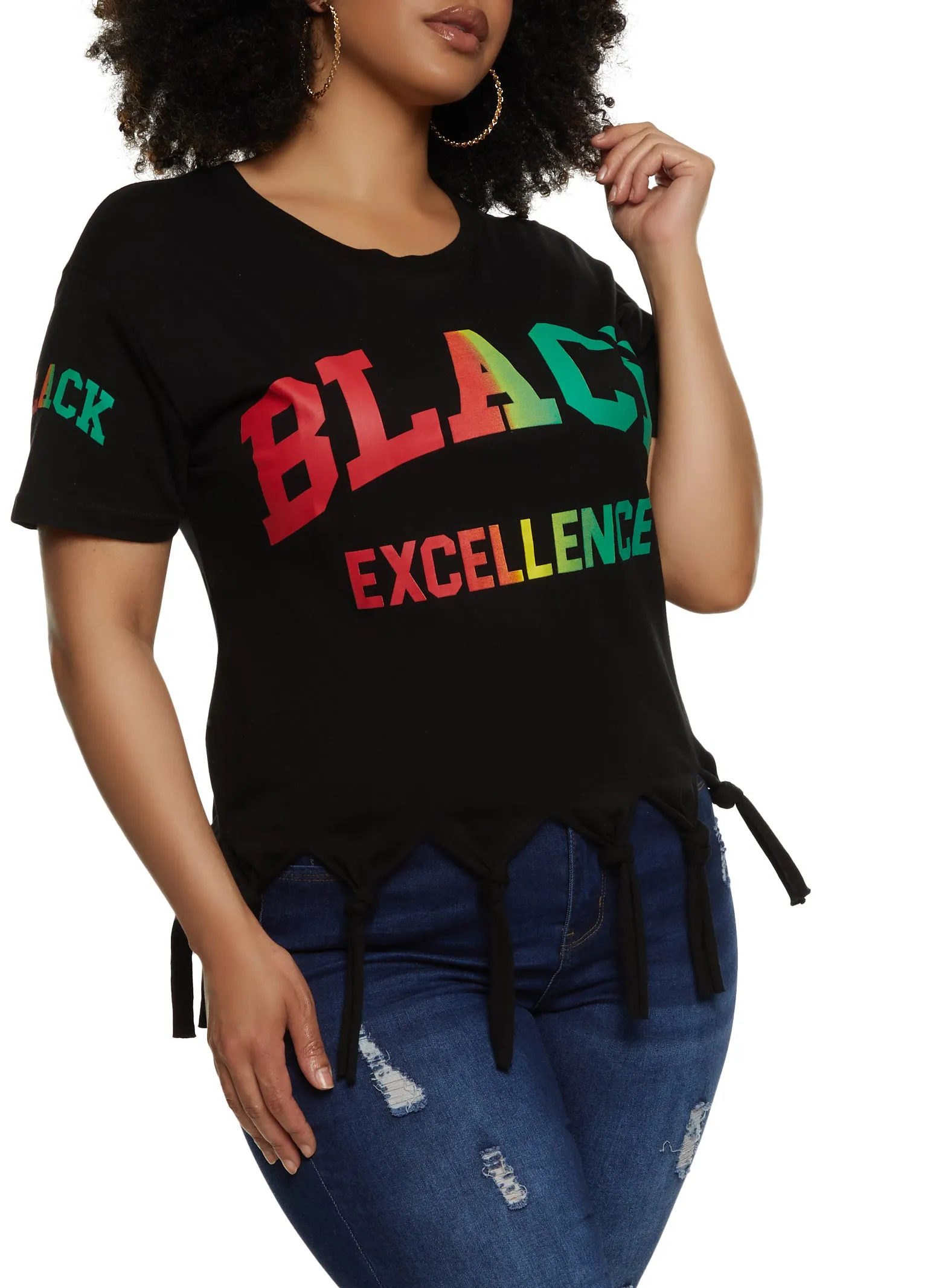 Plus Size Black Excellence Knot Fringe Tee sold by Rainbow product image thumbnail 2