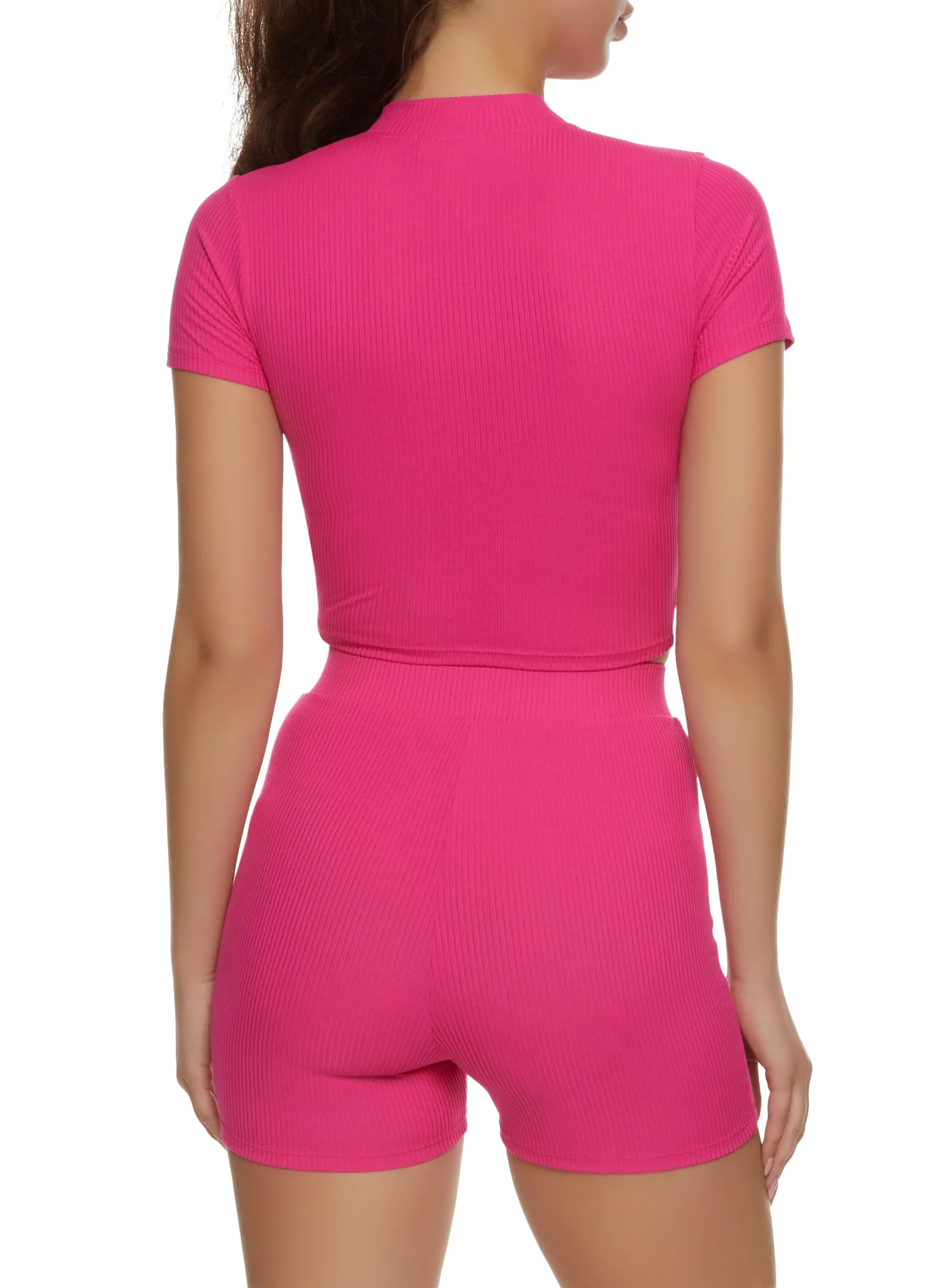 Ribbed Zip Neck Corset Detail Crop Top sold by Rainbow product image thumbnail 3