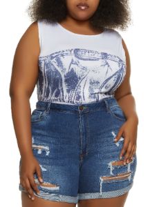 Plus Size Denim Print Bodysuit sold by Rainbow