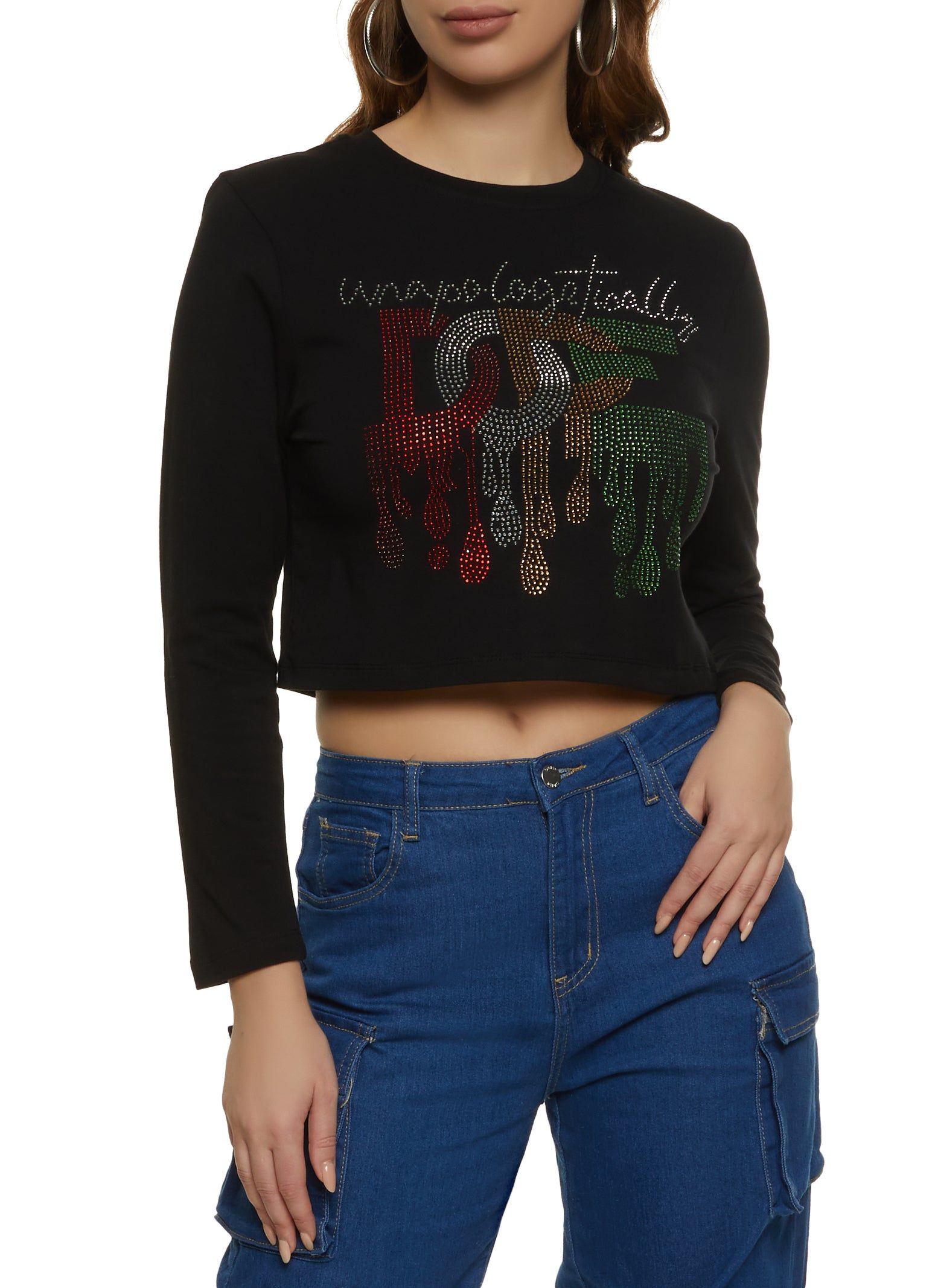 Unapologetically Dope Long Sleeve Rhinestone Graphic Tee sold by Rainbow