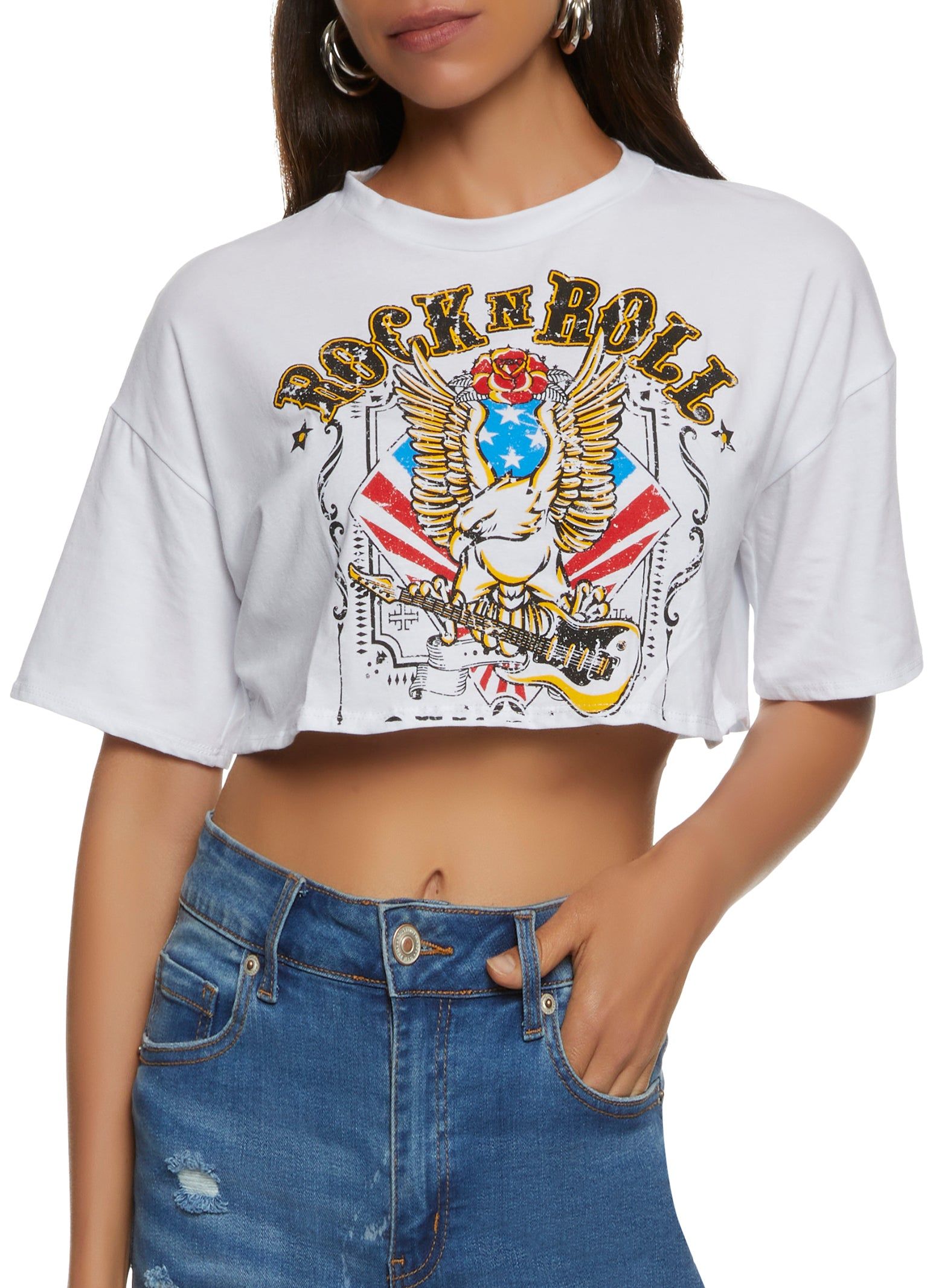 Americana Rock N Roll Cropped Graphic Tee sold by Rainbow