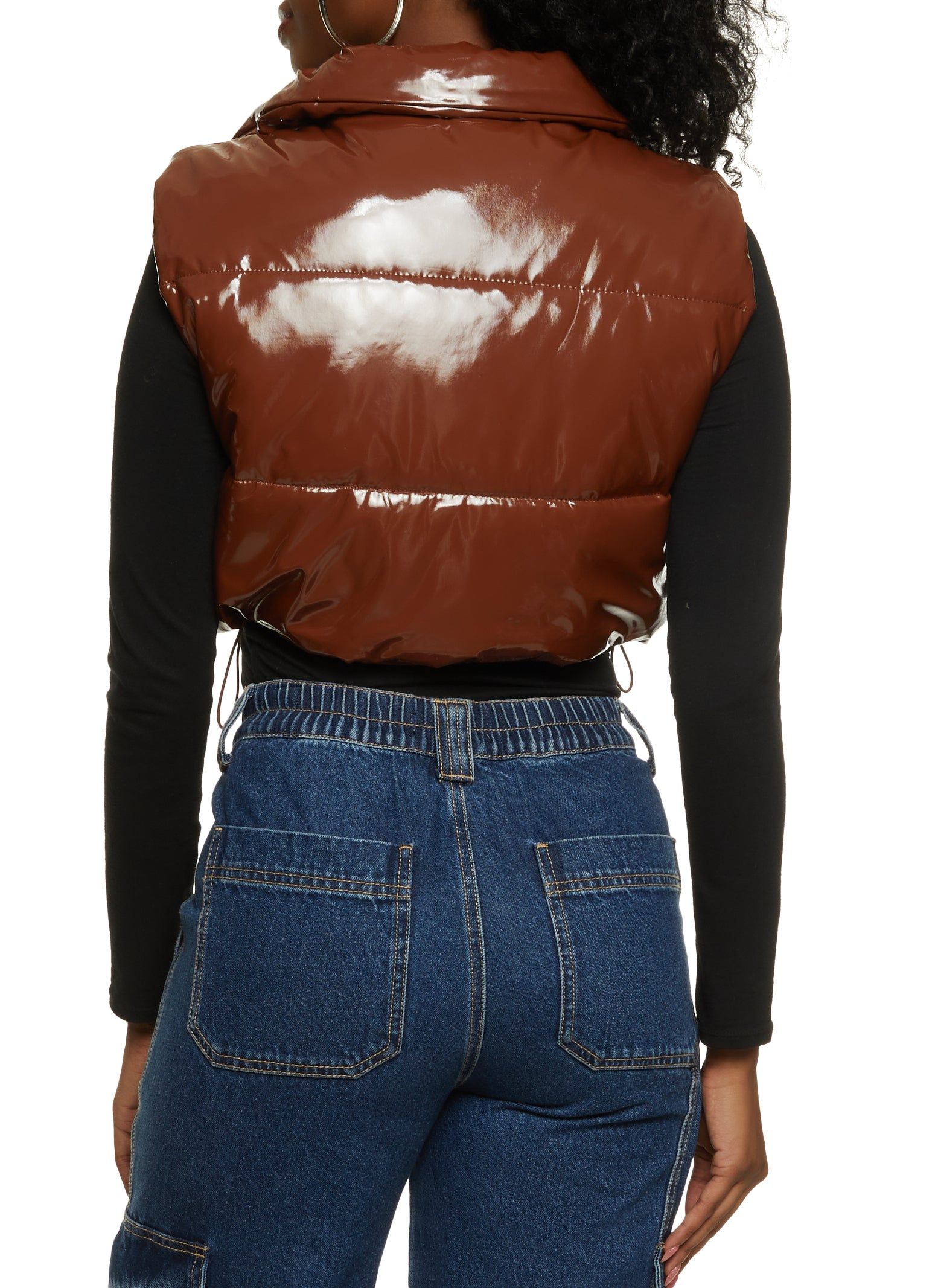 Faux Patent Leather Cropped Puffer Vest sold by Rainbow product image thumbnail 2