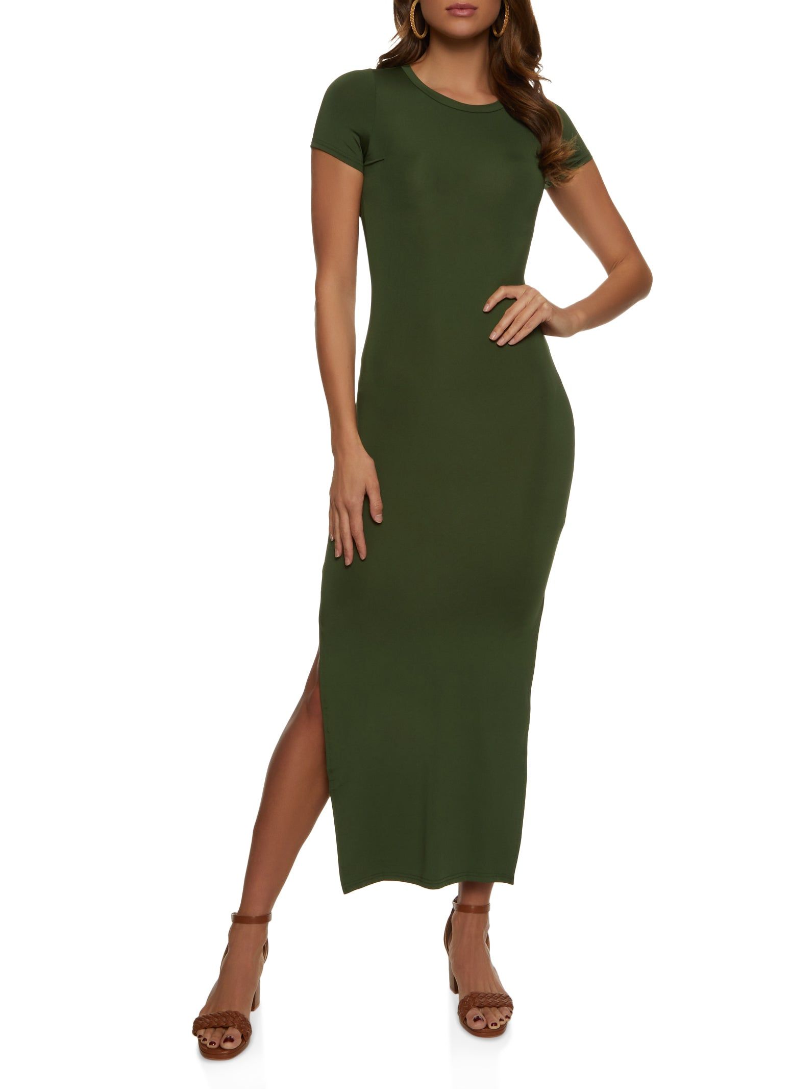 Crew Neck Side Slit Maxi Dress sold by Rainbow