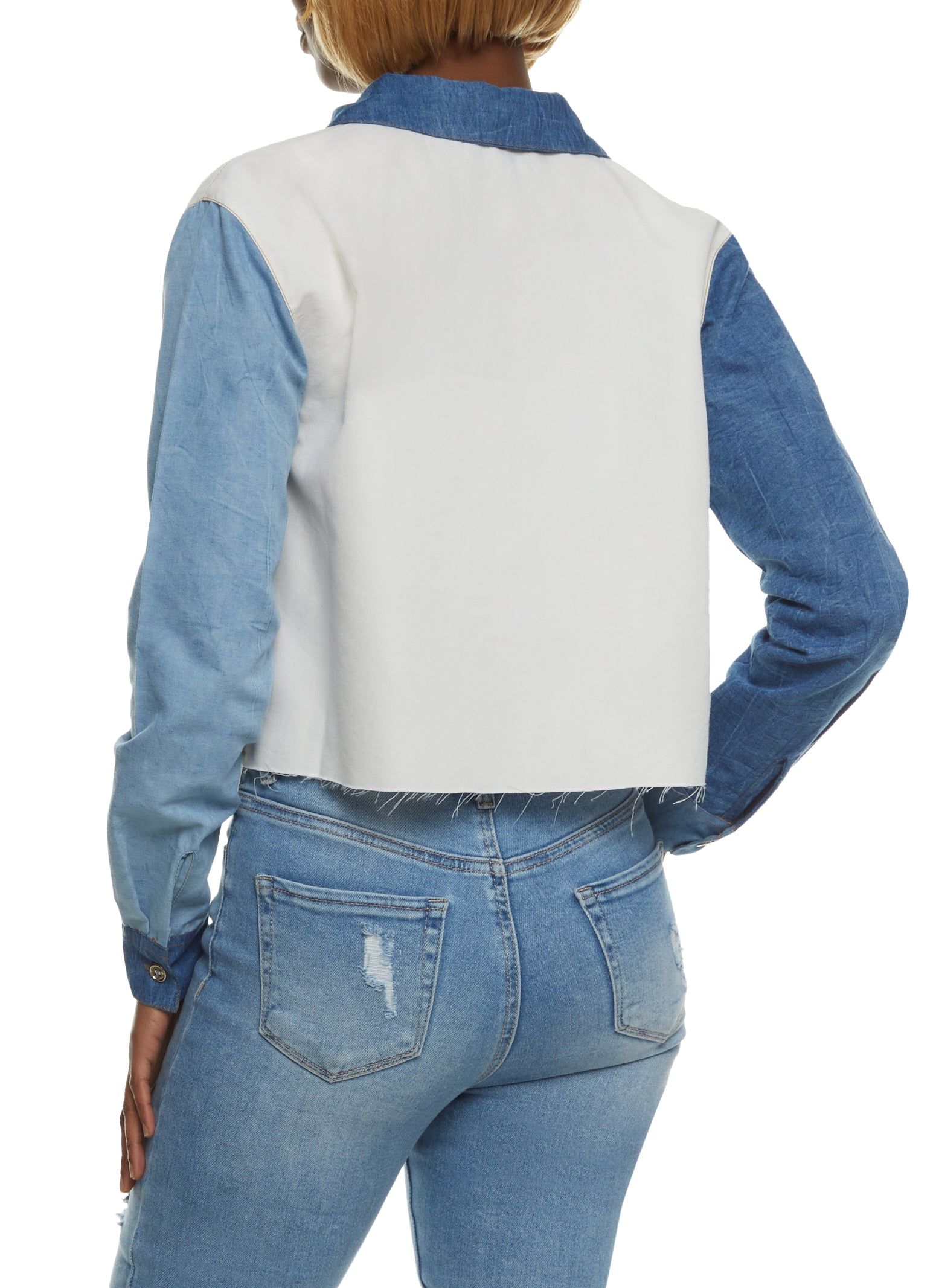 Color Block Frayed Hem Cropped Shirt sold by Rainbow product image thumbnail 2